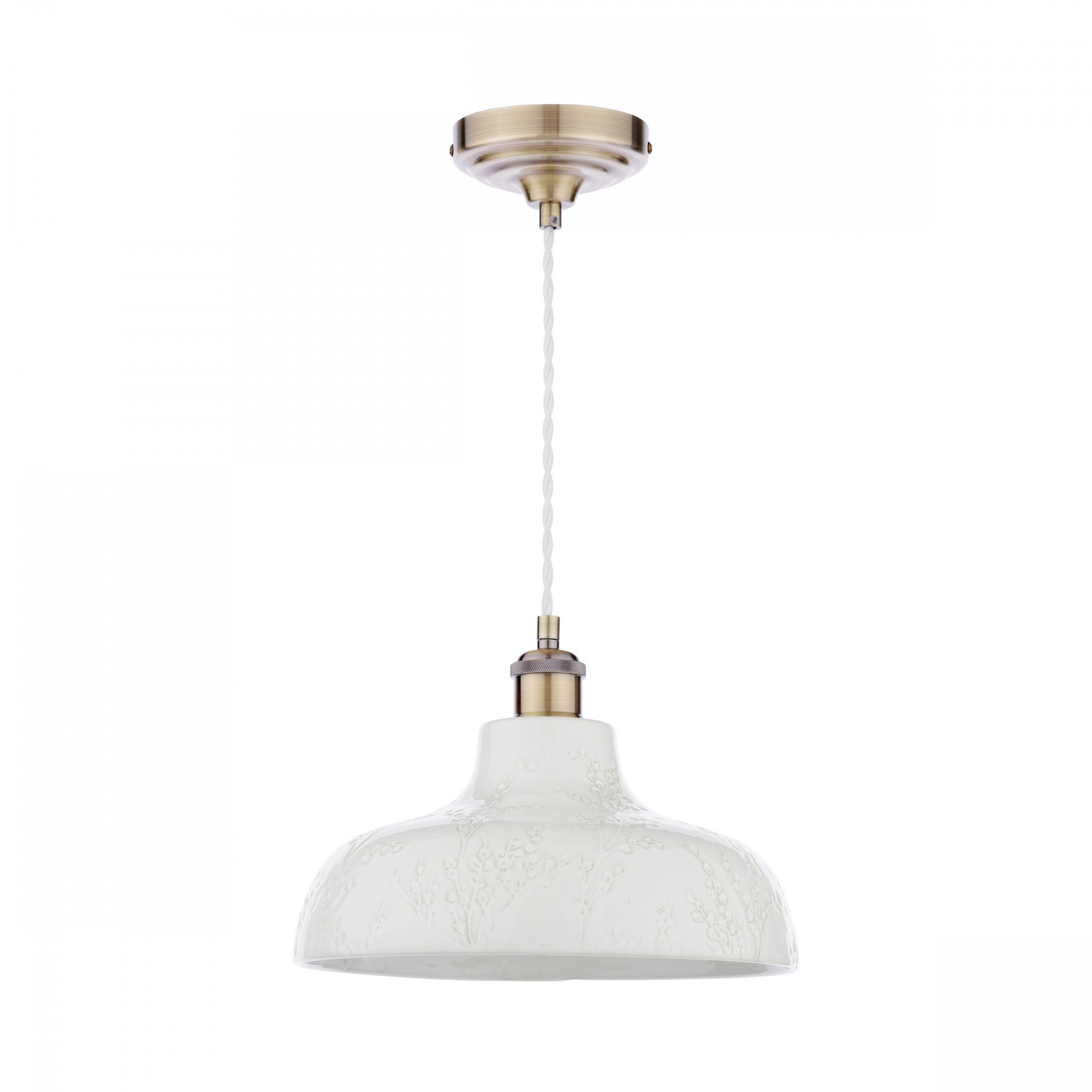 Pussywillow Ceiling Pendant Light In Antique Brass Finish With White Ceramic Shade LA3756622-Q