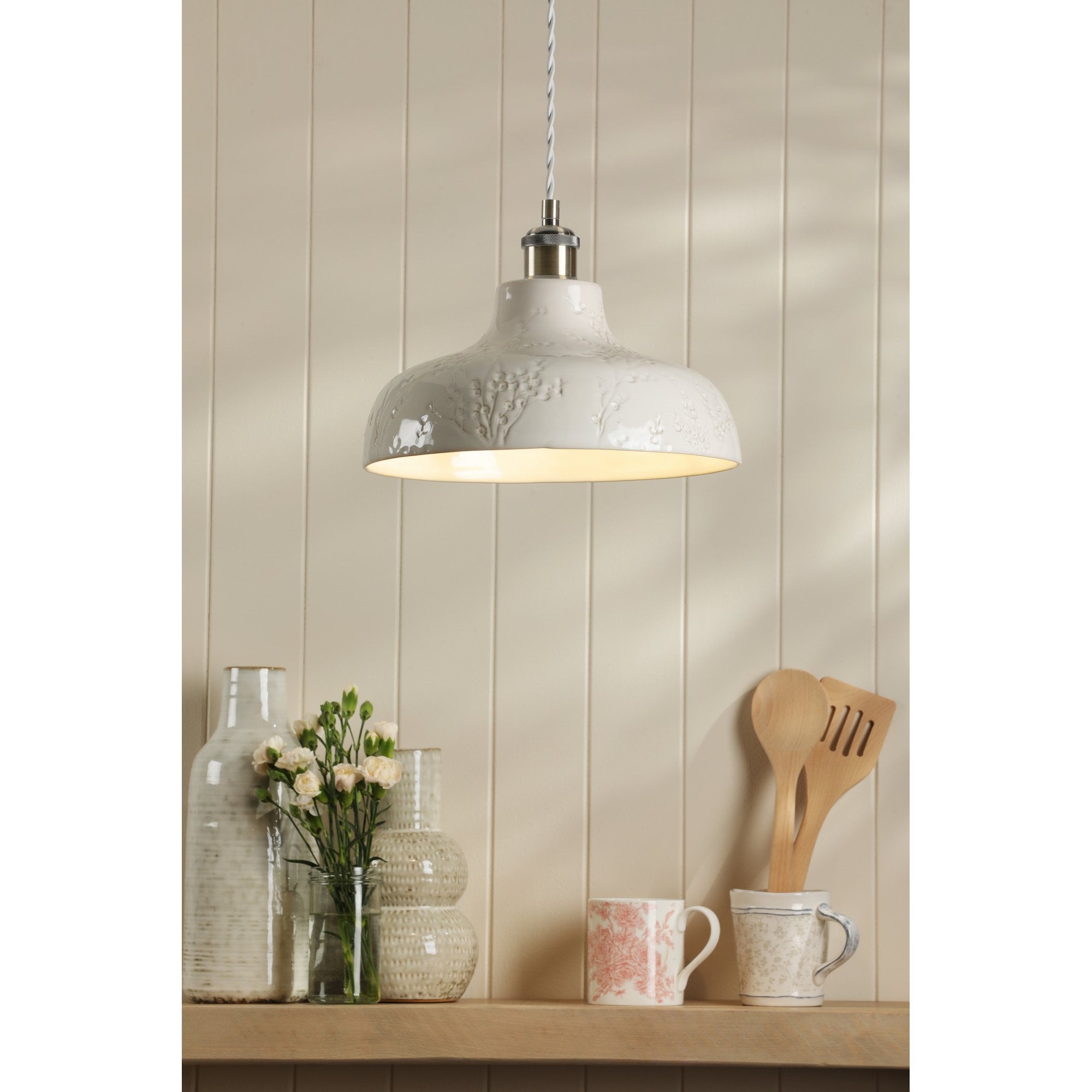 Pussywillow Ceiling Pendant Light In Antique Brass Finish With White Ceramic Shade LA3756622-Q
