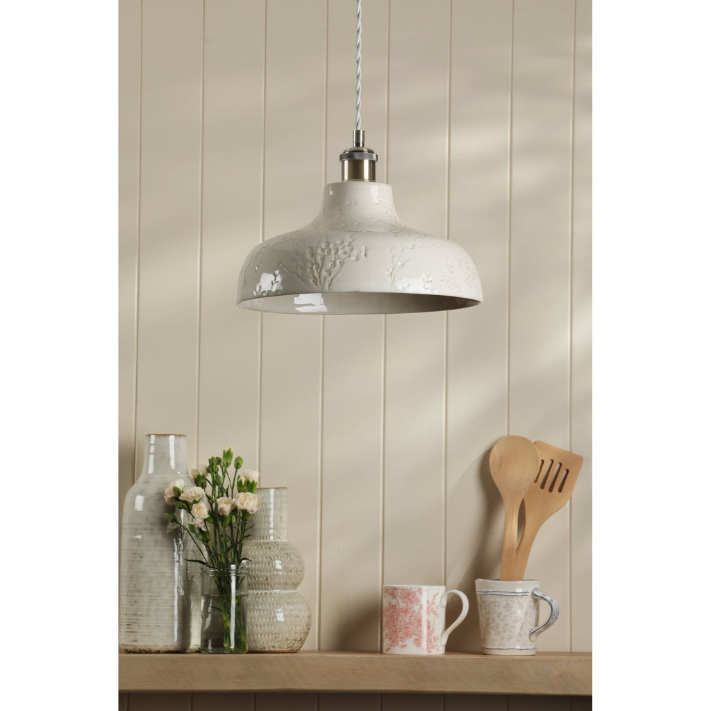 Pussywillow Ceiling Pendant Light In Antique Brass Finish With White Ceramic Shade LA3756622-Q