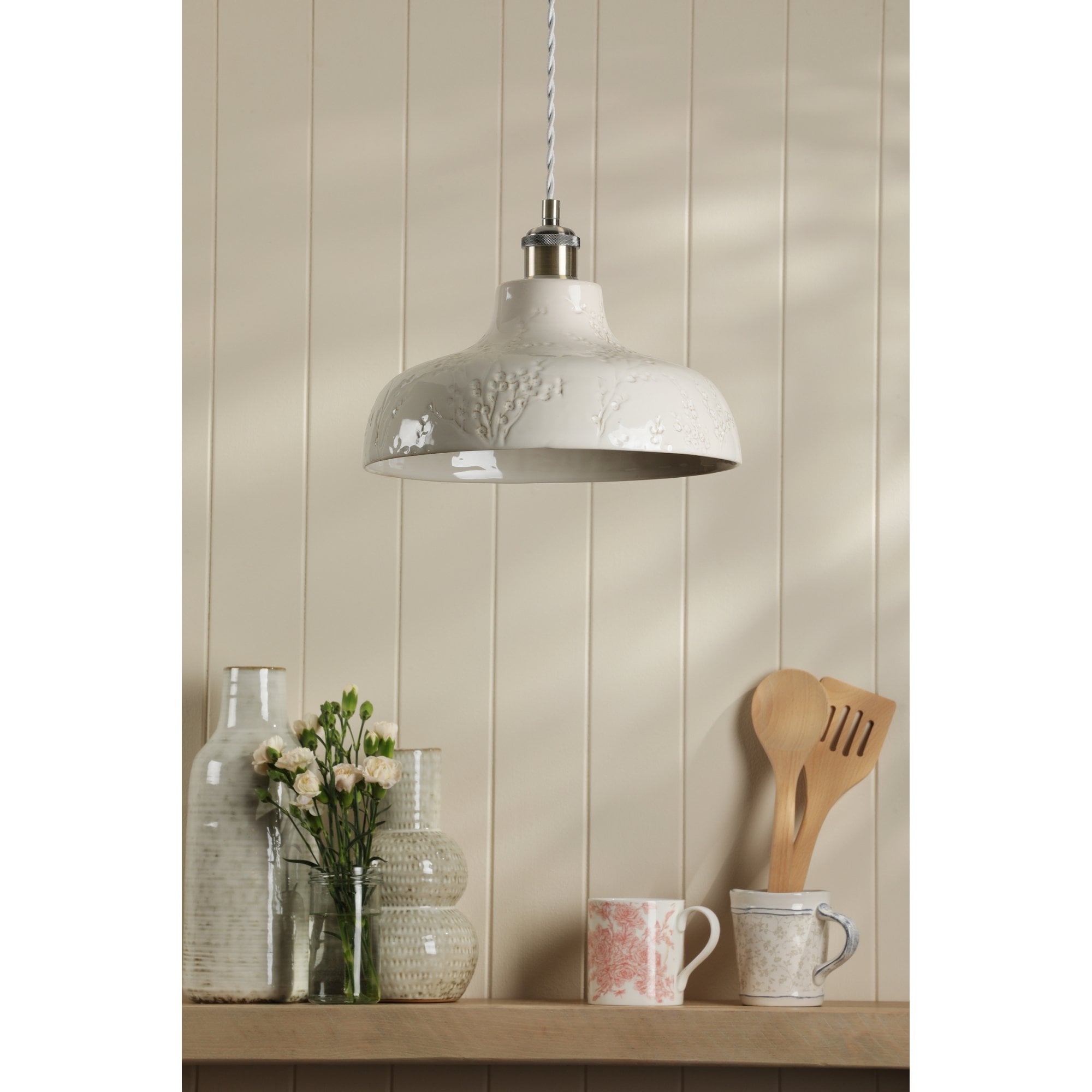 Pussywillow Ceiling Pendant Light In Antique Brass Finish With White Ceramic Shade LA3756622-Q