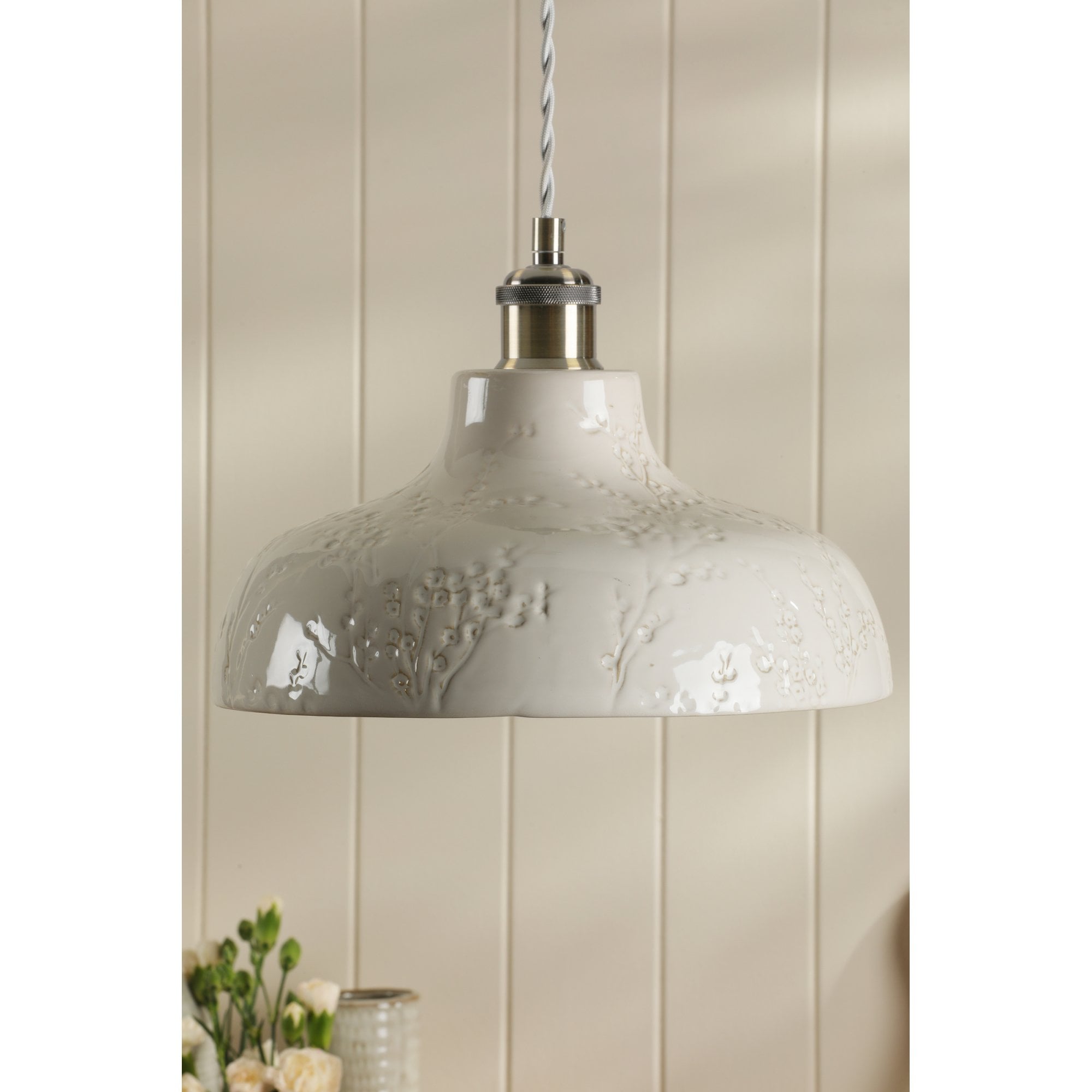 Pussywillow Ceiling Pendant Light In Antique Brass Finish With White Ceramic Shade LA3756622-Q