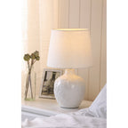 Redhall White Ceramic Table With Cream Linen Shade LA3756521-Q