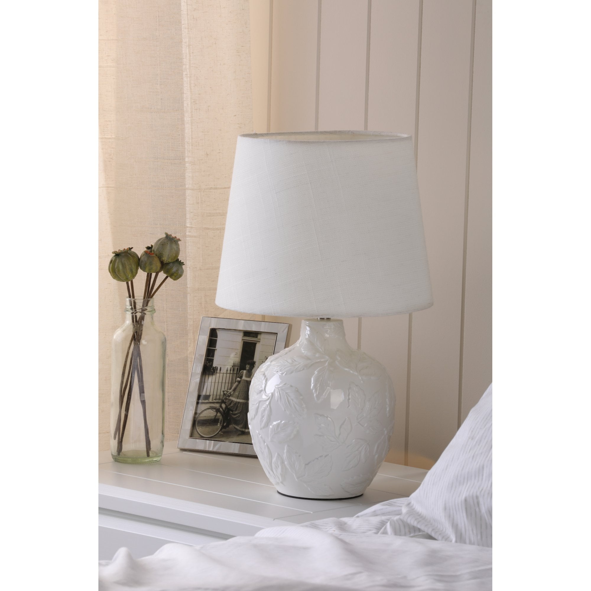 Redhall White Ceramic Table With Cream Linen Shade LA3756521-Q