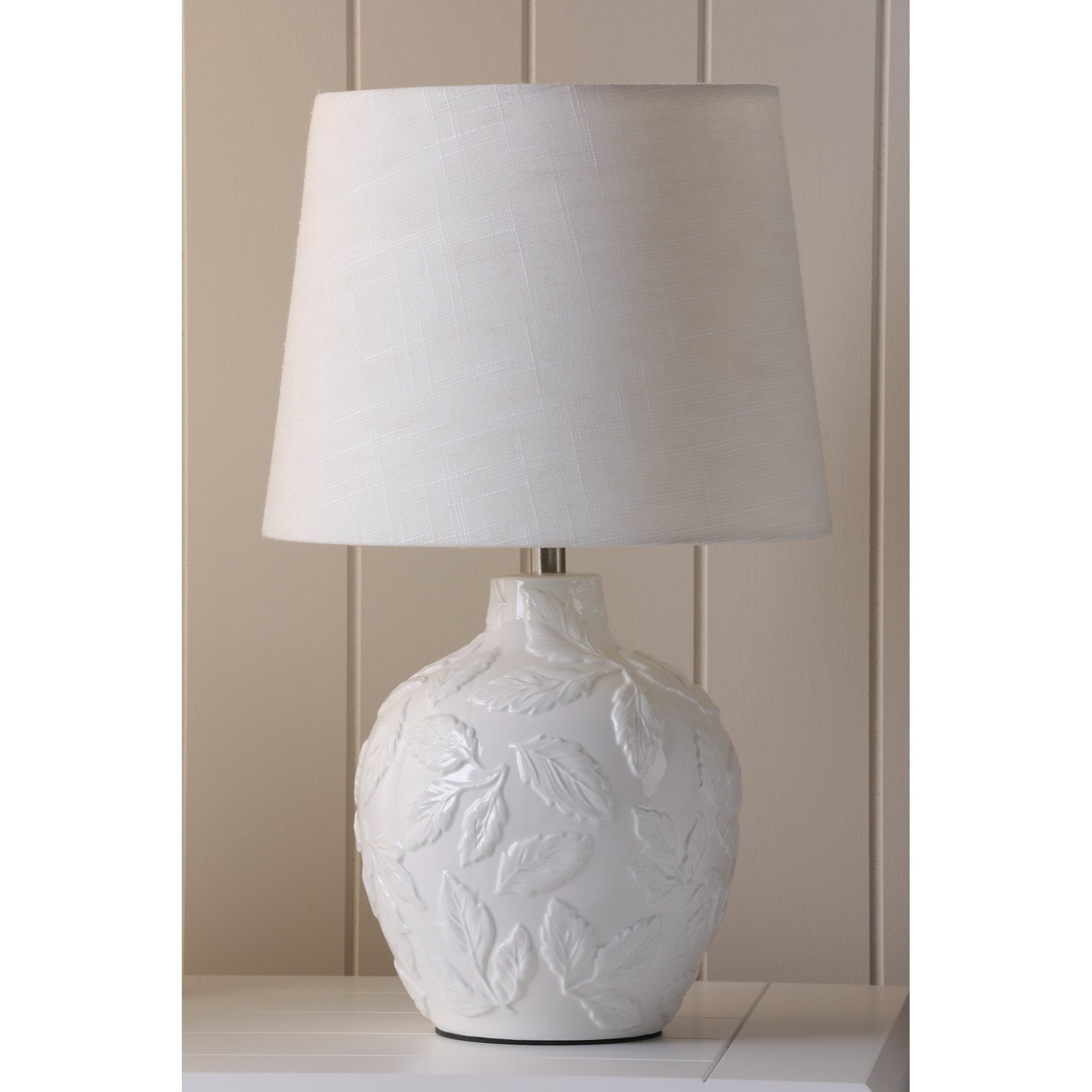 Redhall White Ceramic Table With Cream Linen Shade LA3756521-Q