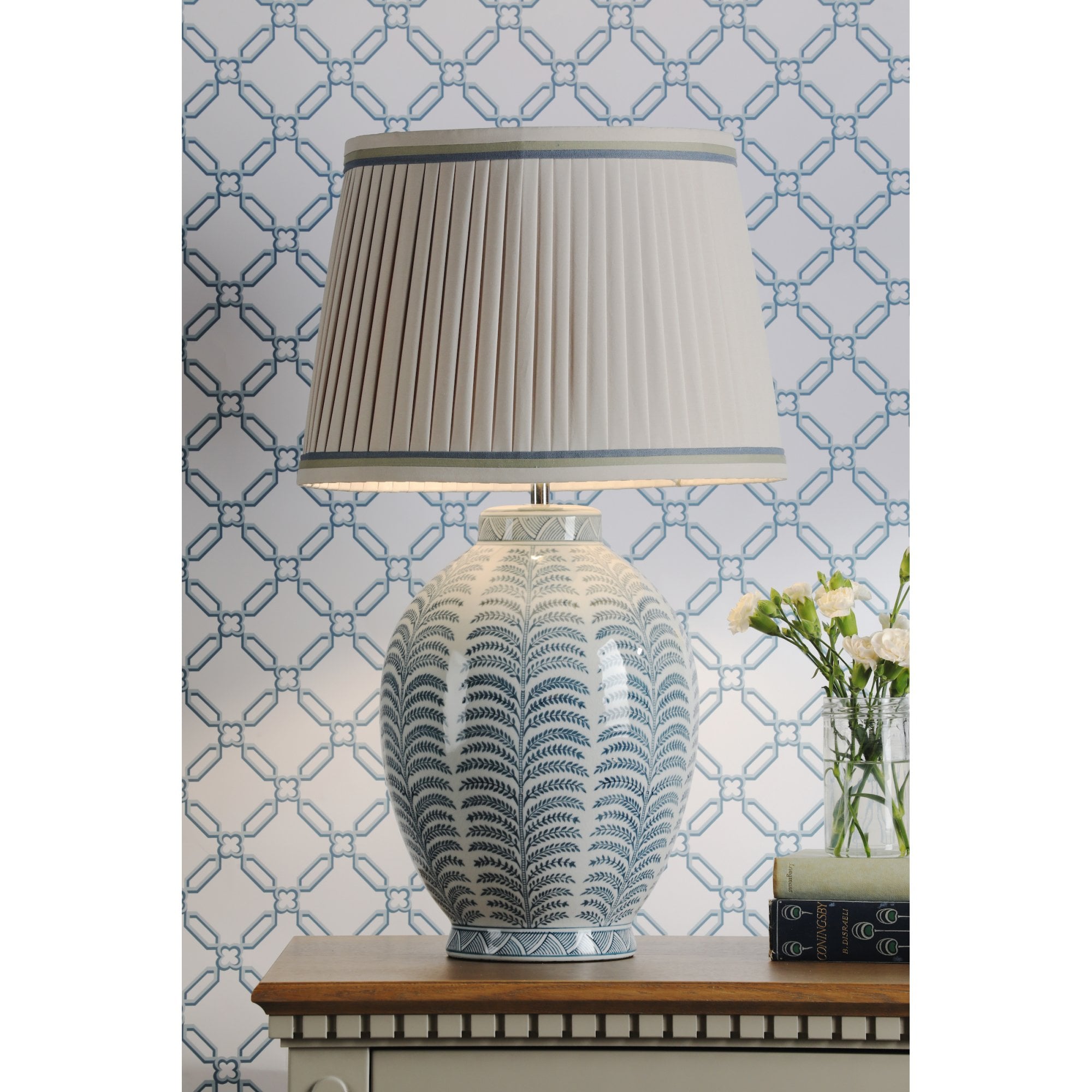 Stannard Elegant Blue Ceramic Table Lamp With Natural Faux Silk Shade LA3756620-Q