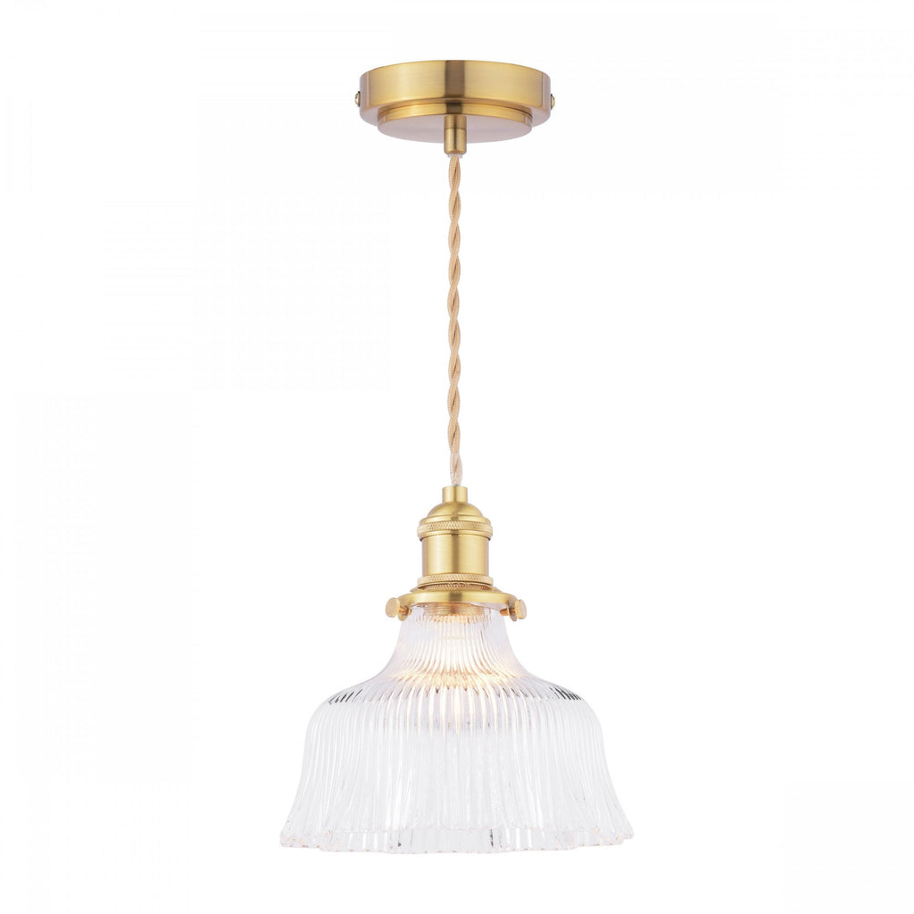 Theodore Single Ceiling Pendant Light In Antique Brass With Ribbed Glass LA3756511-Q