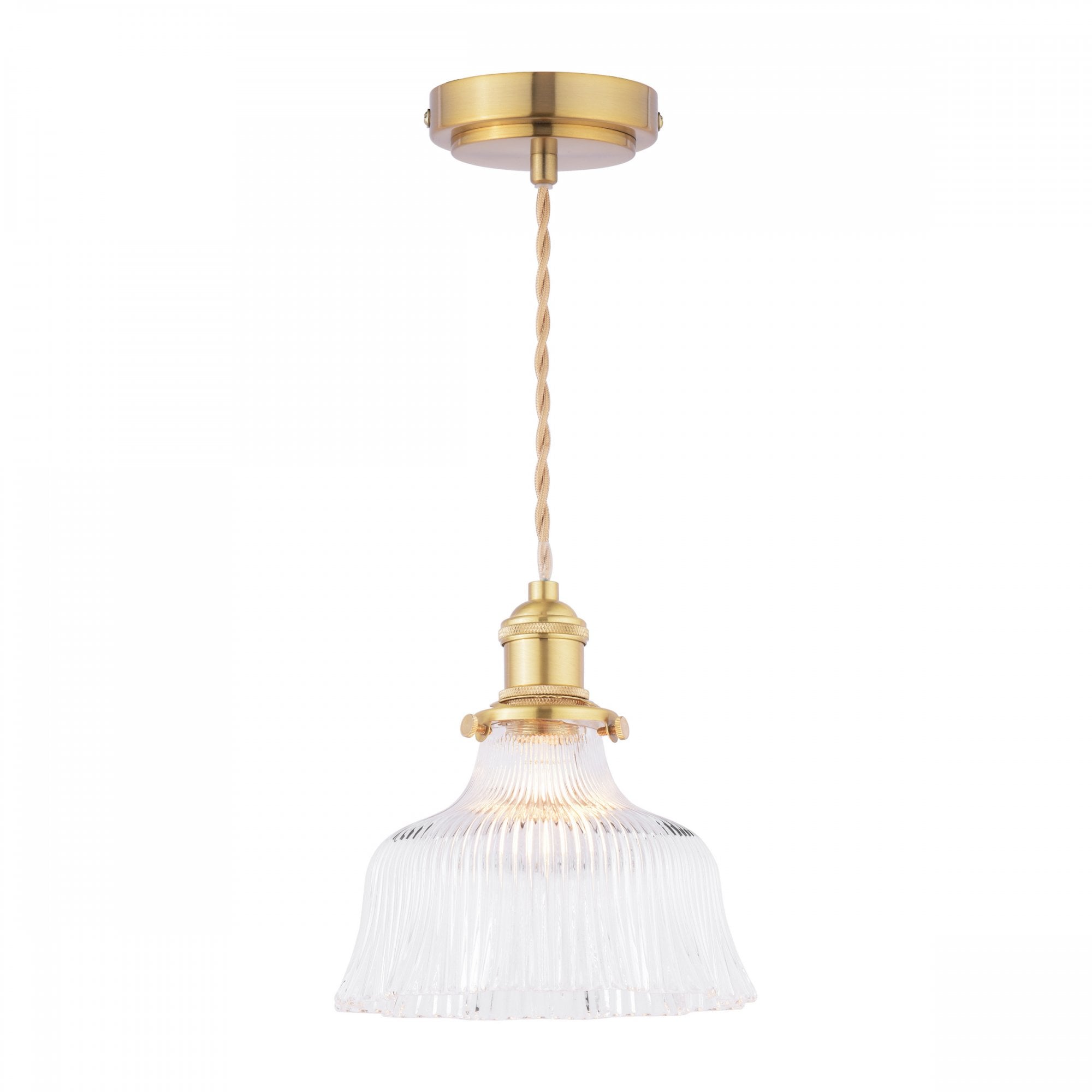 Theodore Single Ceiling Pendant Light In Antique Brass With Ribbed Glass LA3756511-Q
