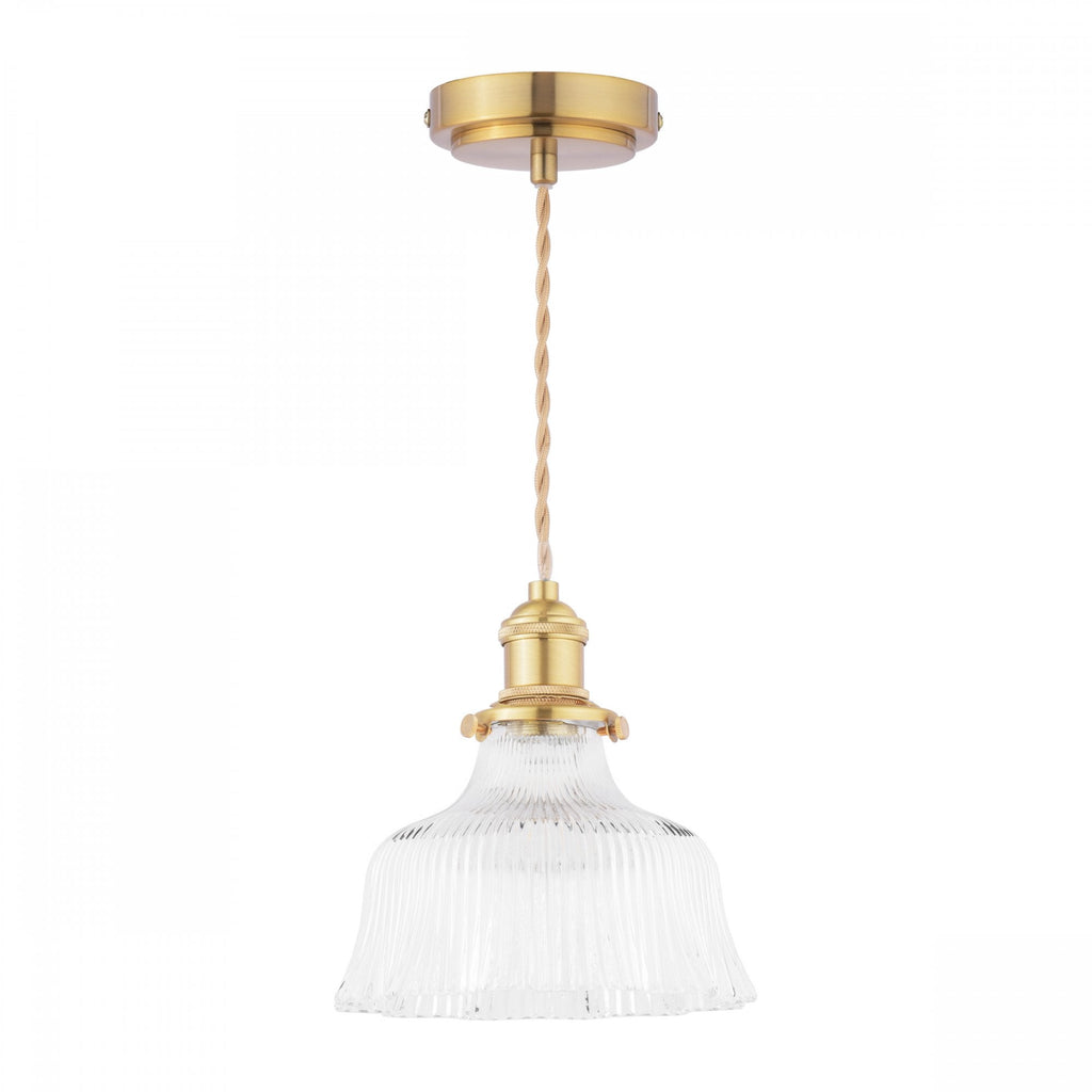 Theodore Single Ceiling Pendant Light In Antique Brass With Ribbed Glass LA3756511-Q