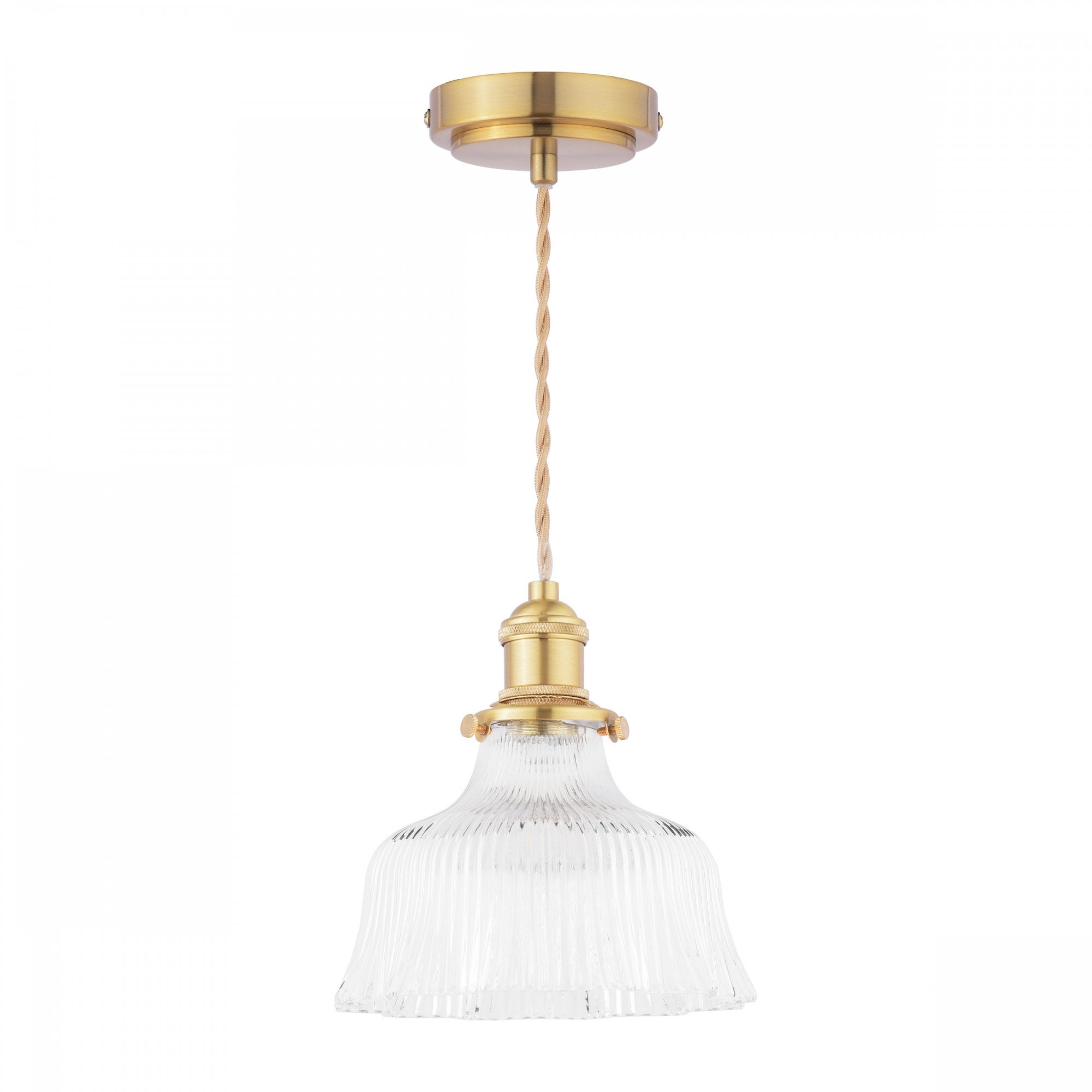 Theodore Single Ceiling Pendant Light In Antique Brass With Ribbed Glass LA3756511-Q