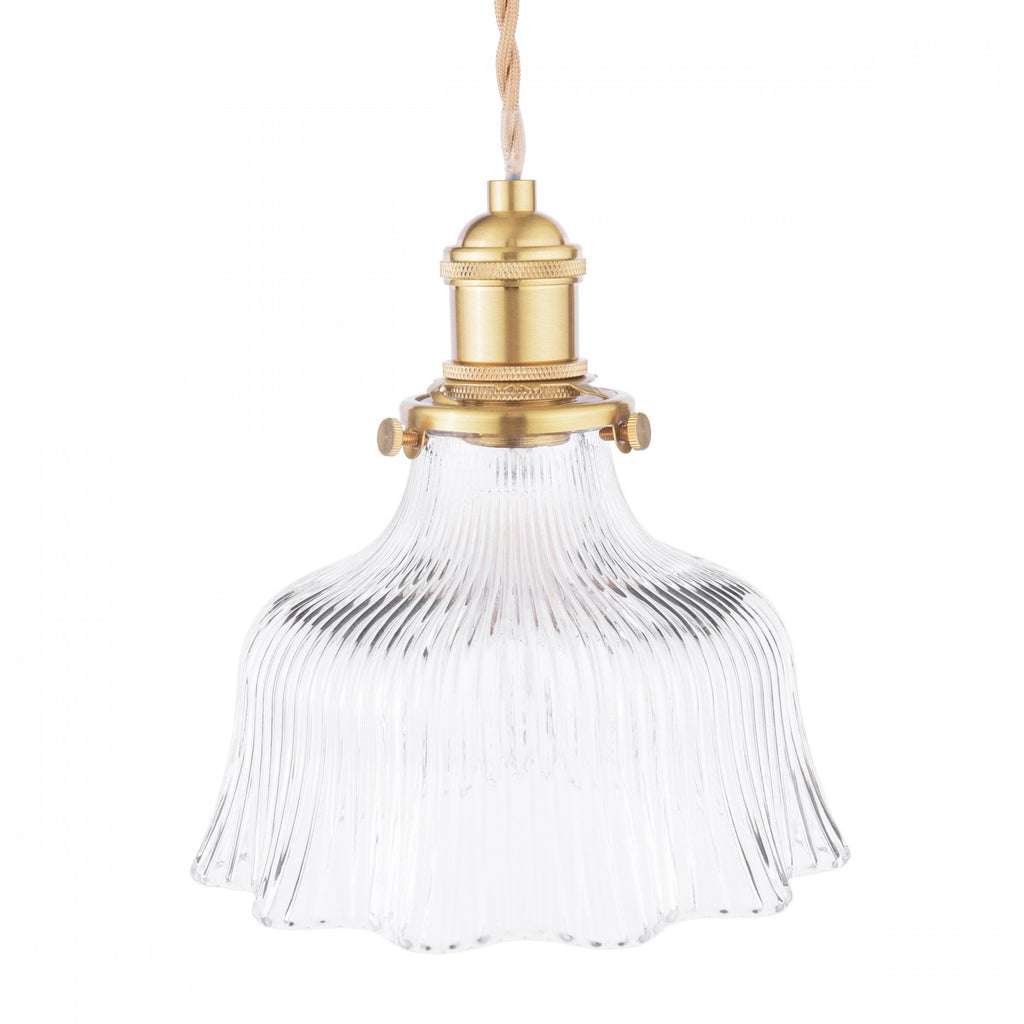 Theodore Single Ceiling Pendant Light In Antique Brass With Ribbed Glass LA3756511-Q