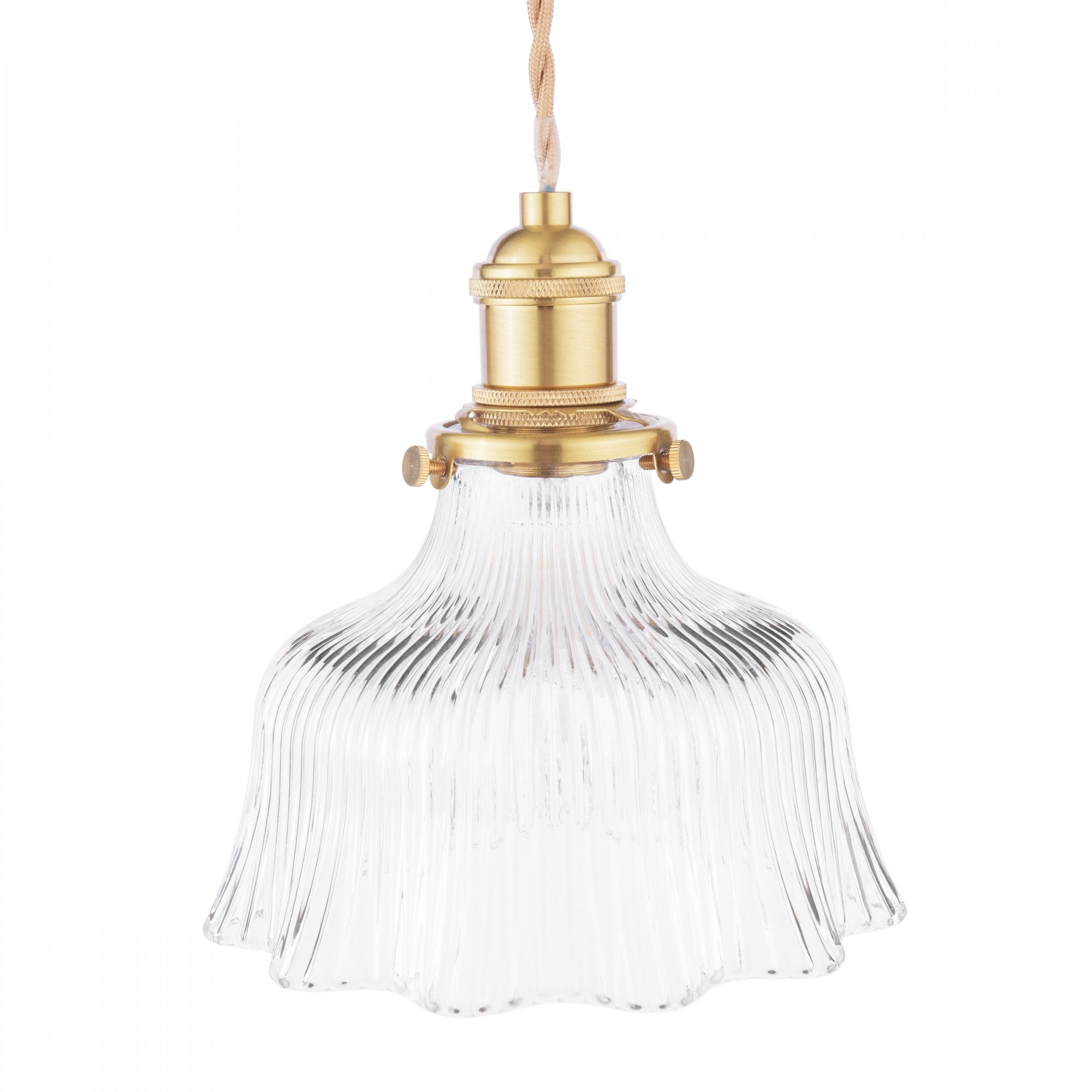 Theodore Single Ceiling Pendant Light In Antique Brass With Ribbed Glass LA3756511-Q