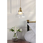 Theodore Single Ceiling Pendant Light In Antique Brass With Ribbed Glass LA3756511-Q