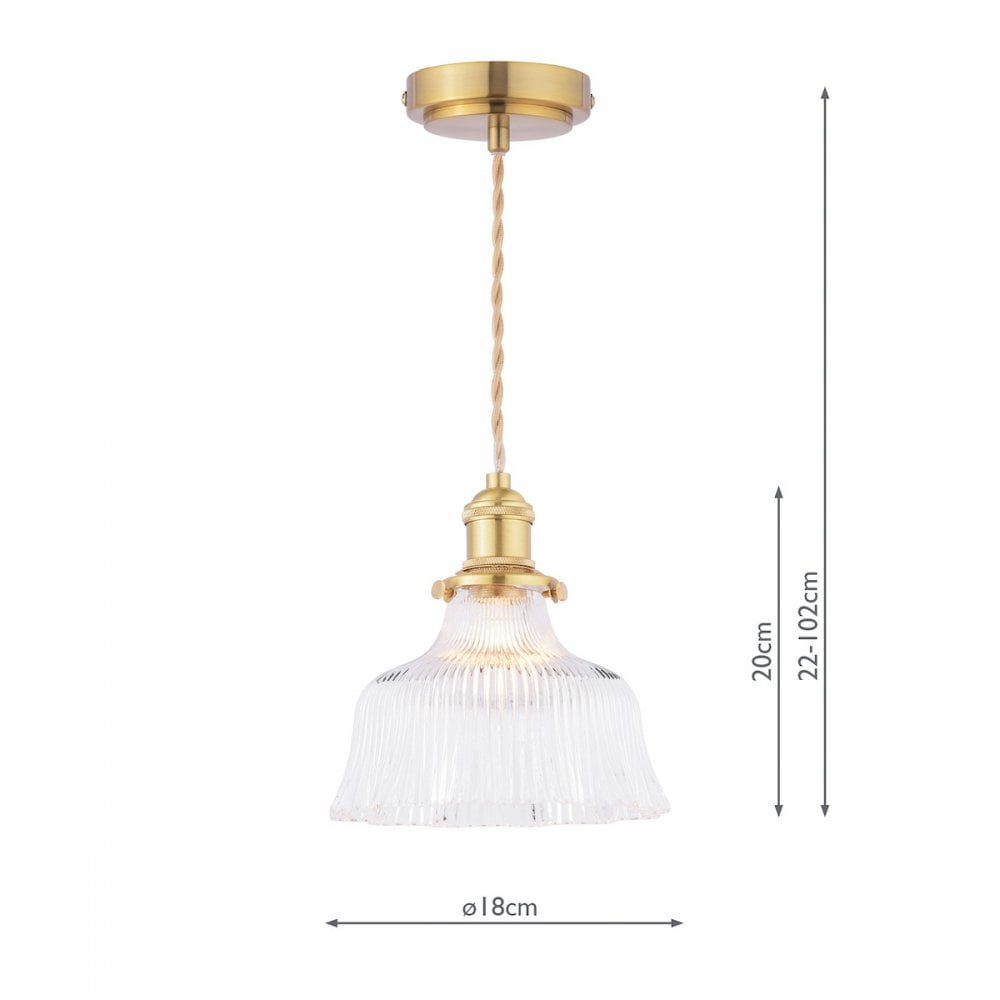 Theodore Single Ceiling Pendant Light In Antique Brass With Ribbed Glass LA3756511-Q