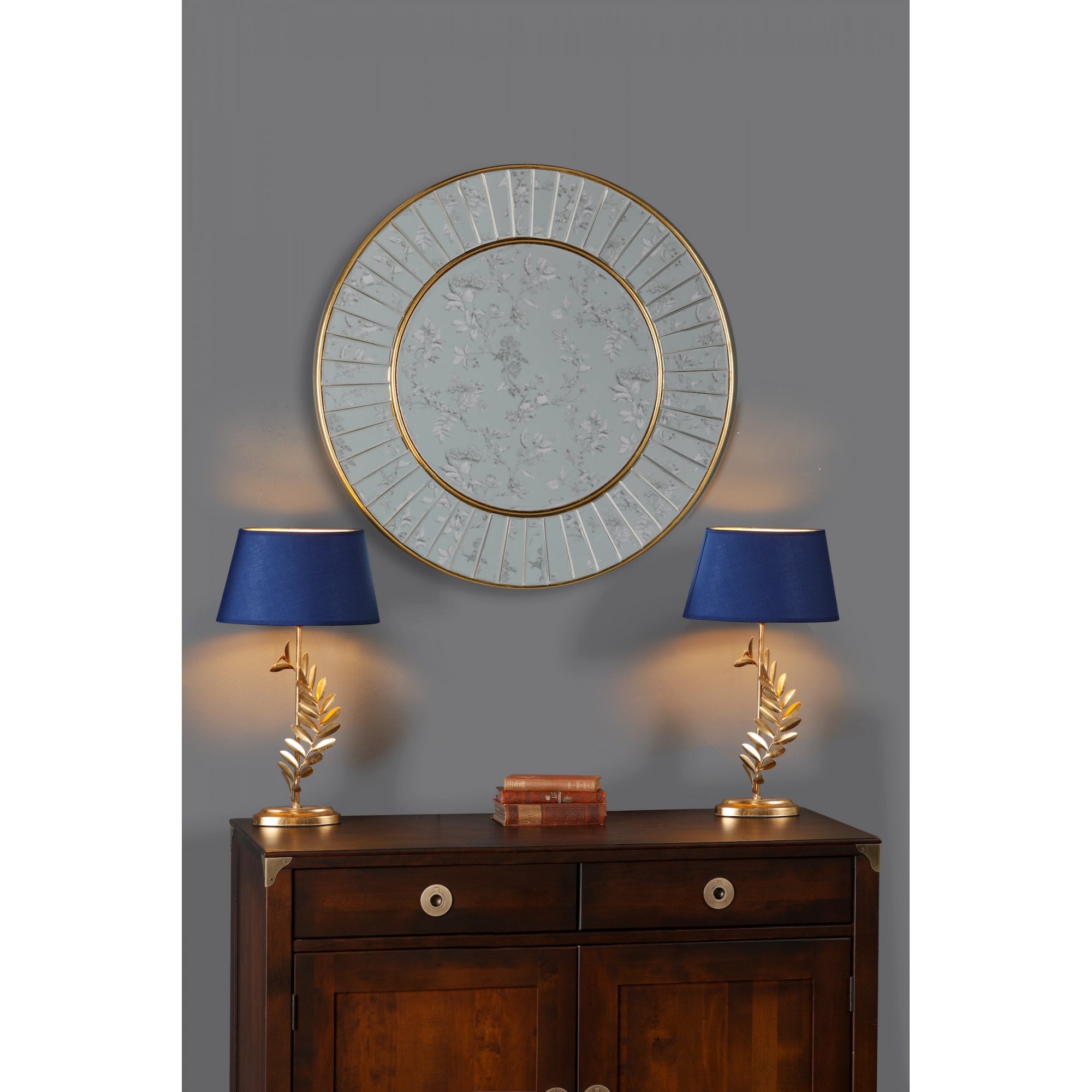 Clemence Round Mirror In Gold Leaf Finish 80cm LA3756121-Q
