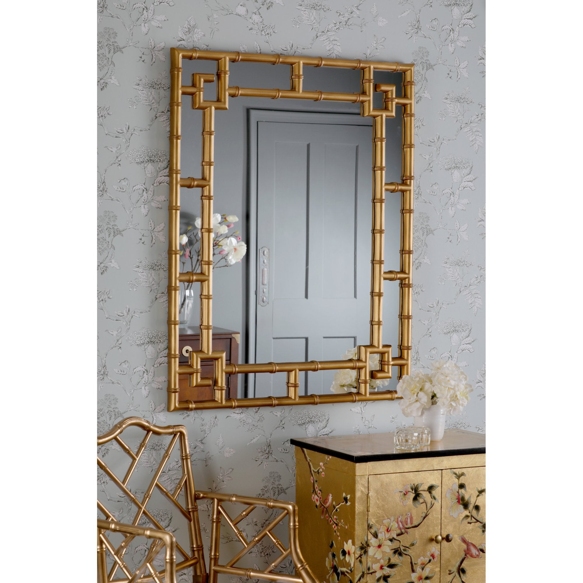 Shawford Rectangle Bamboo Mirror In Gold Finish LA3756030-Q