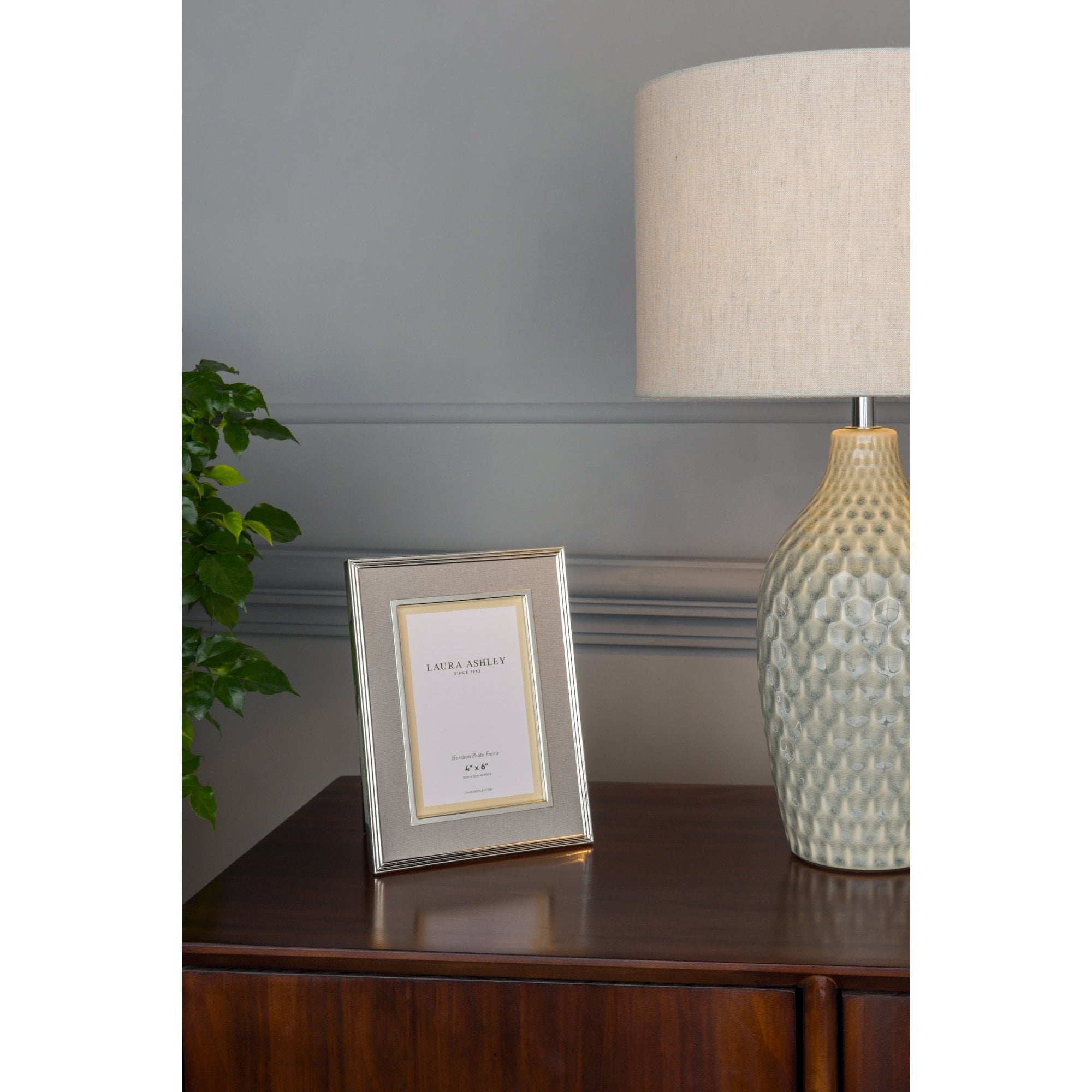 Harrison Photo Frame In Polished Silver Finish With Grey Linen Detail 4x6 LA3660303-Q