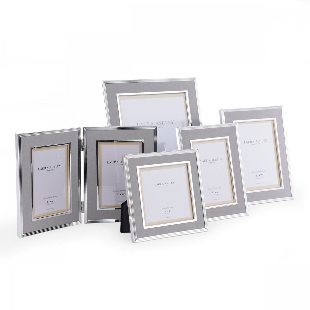 Harrison Photo Frame In Polished Silver Finish With Grey Linen Detail 4x6 LA3660303-Q