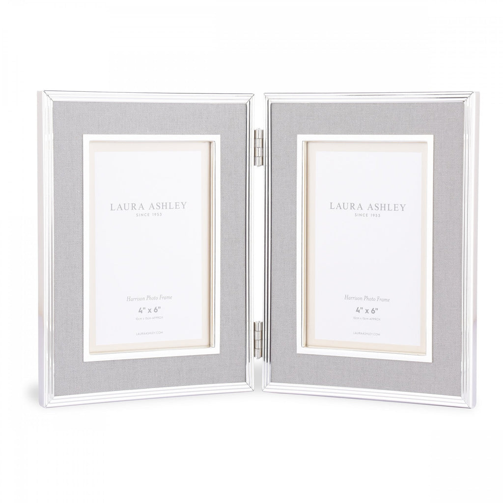 Harrison Double Photo Frame In Polished Silver Finish With Grey Linen Detail 4x6 LA3690957-Q
