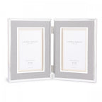 Harrison Double Photo Frame In Polished Silver Finish With Grey Linen Detail 4x6 LA3690957-Q