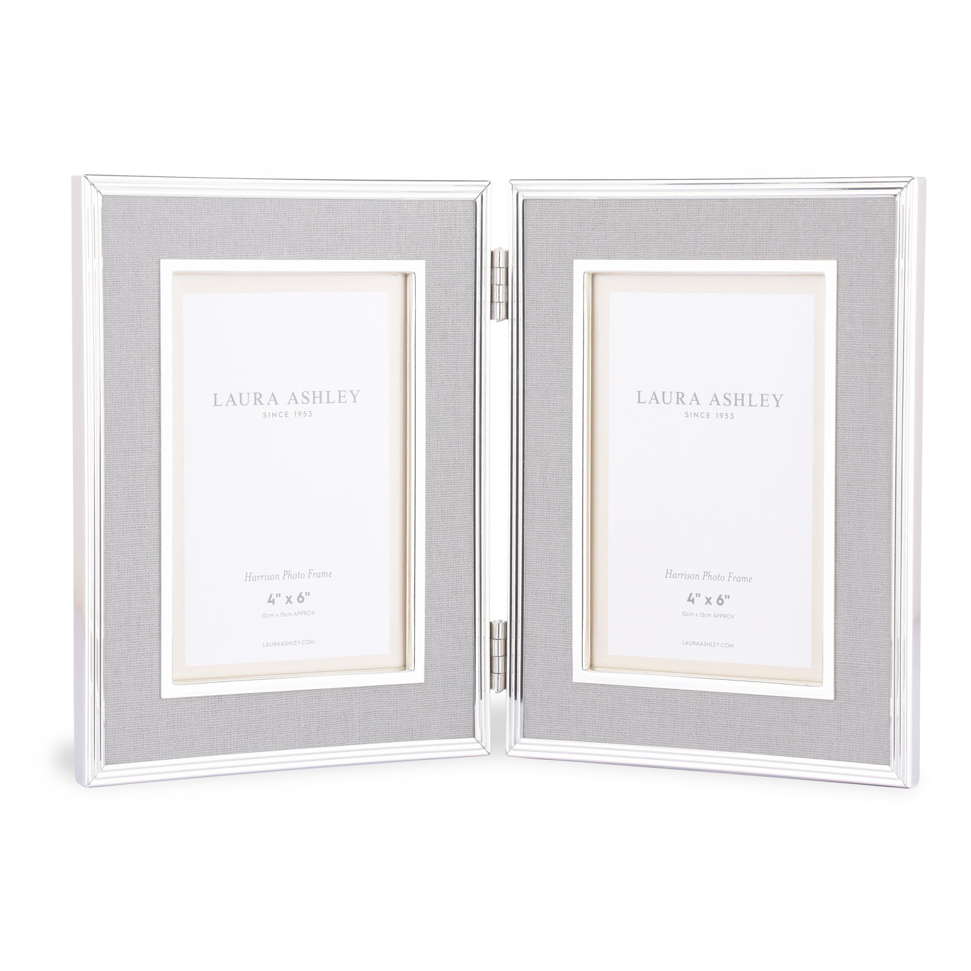 Harrison Double Photo Frame In Polished Silver Finish With Grey Linen Detail 4x6 LA3690957-Q