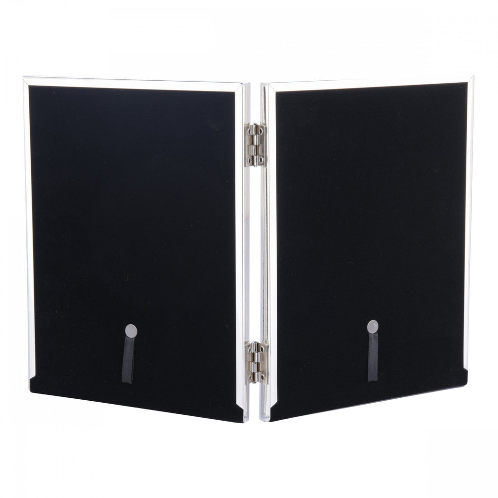 Harrison Double Photo Frame In Polished Silver Finish With Grey Linen Detail 4x6 LA3690957-Q