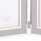 Harrison Double Photo Frame In Polished Silver Finish With Grey Linen Detail 4x6 LA3690957-Q