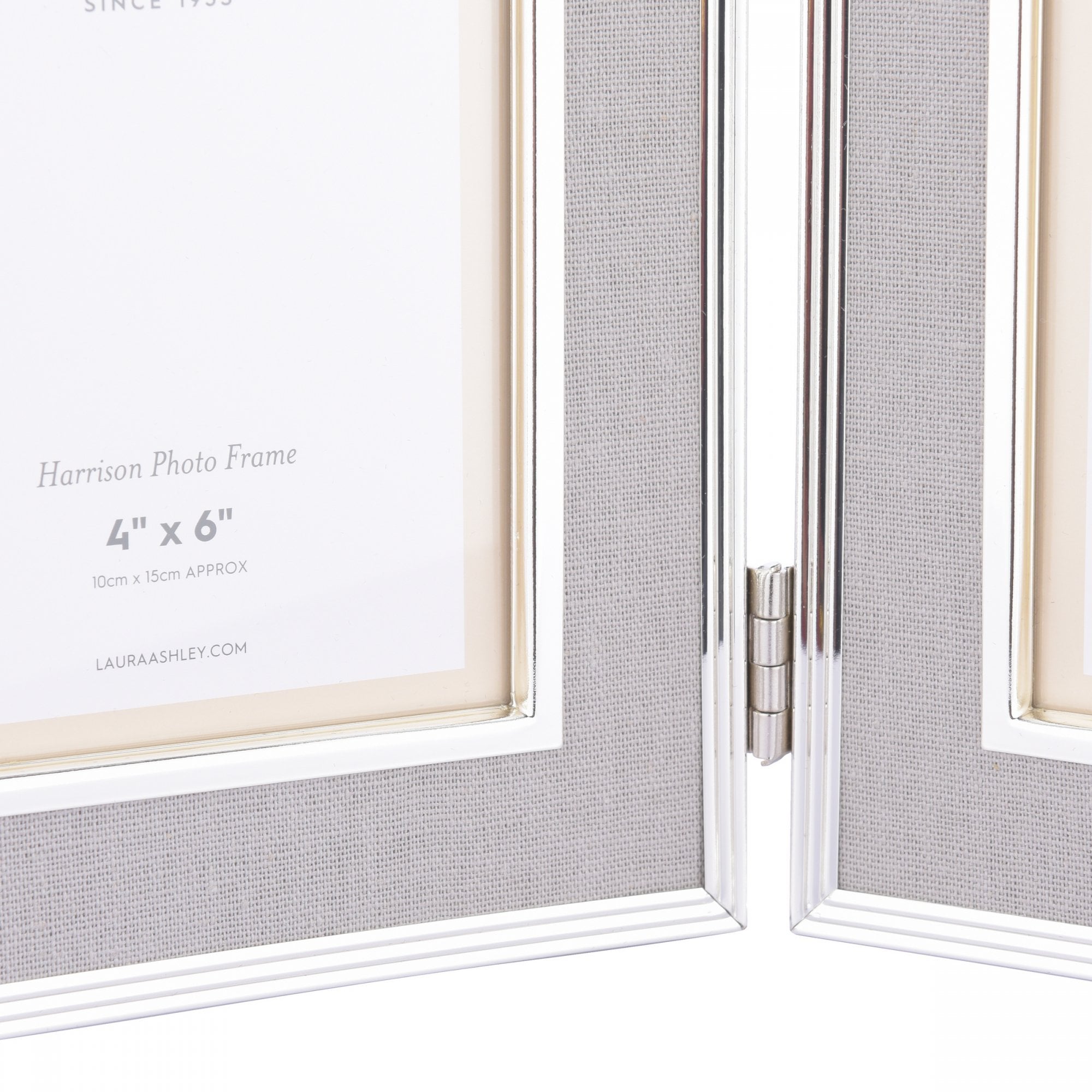 Harrison Double Photo Frame In Polished Silver Finish With Grey Linen Detail 4x6 LA3690957-Q