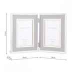 Harrison Double Photo Frame In Polished Silver Finish With Grey Linen Detail 4x6 LA3690957-Q