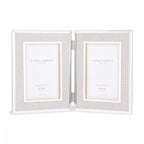 Harrison Double Photo Frame In Polished Silver Finish With Natural Linen Detail 4x6 Inch LA3712479-Q