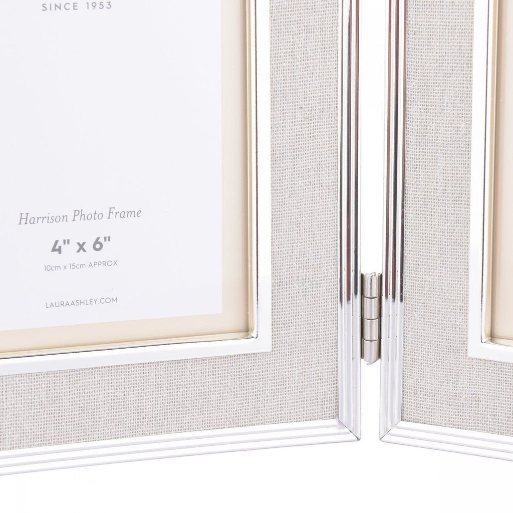 Harrison Double Photo Frame In Polished Silver Finish With Natural Linen Detail 4x6 Inch LA3712479-Q