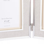 Harrison Double Photo Frame In Polished Silver Finish With Natural Linen Detail 4x6 Inch LA3712479-Q