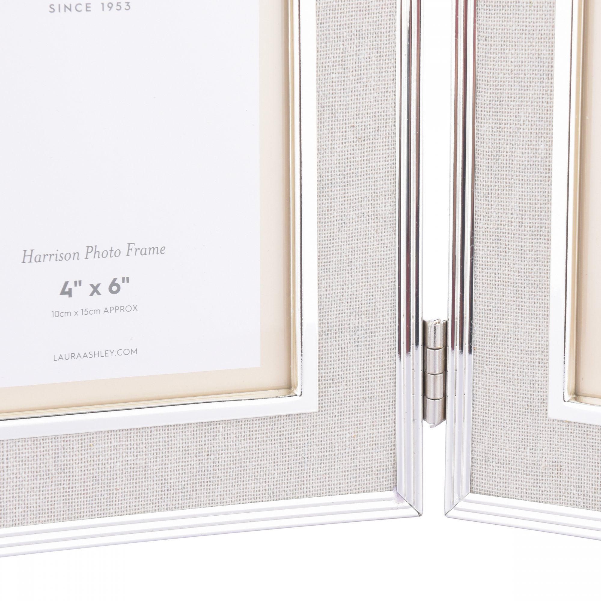 Harrison Double Photo Frame In Polished Silver Finish With Natural Linen Detail 4x6 Inch LA3712479-Q