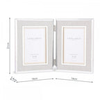 Harrison Double Photo Frame In Polished Silver Finish With Natural Linen Detail 4x6 Inch LA3712479-Q