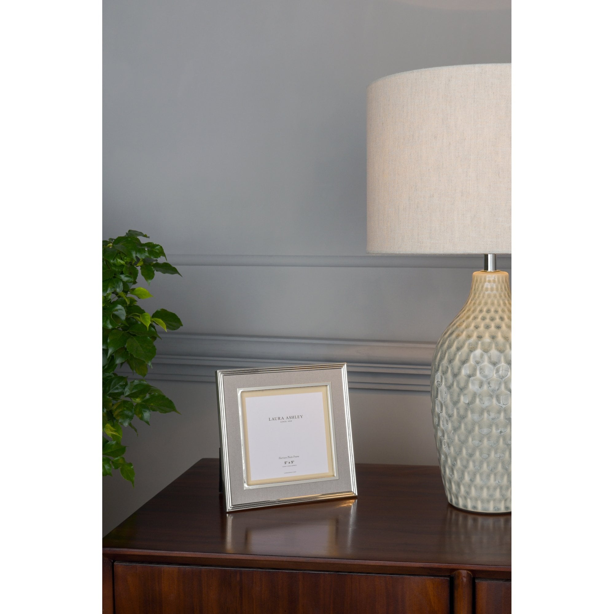 Harrison Square Photo Frame In Polished Silver With Grey Linen Detail 5x5 Inch LA3714876-Q