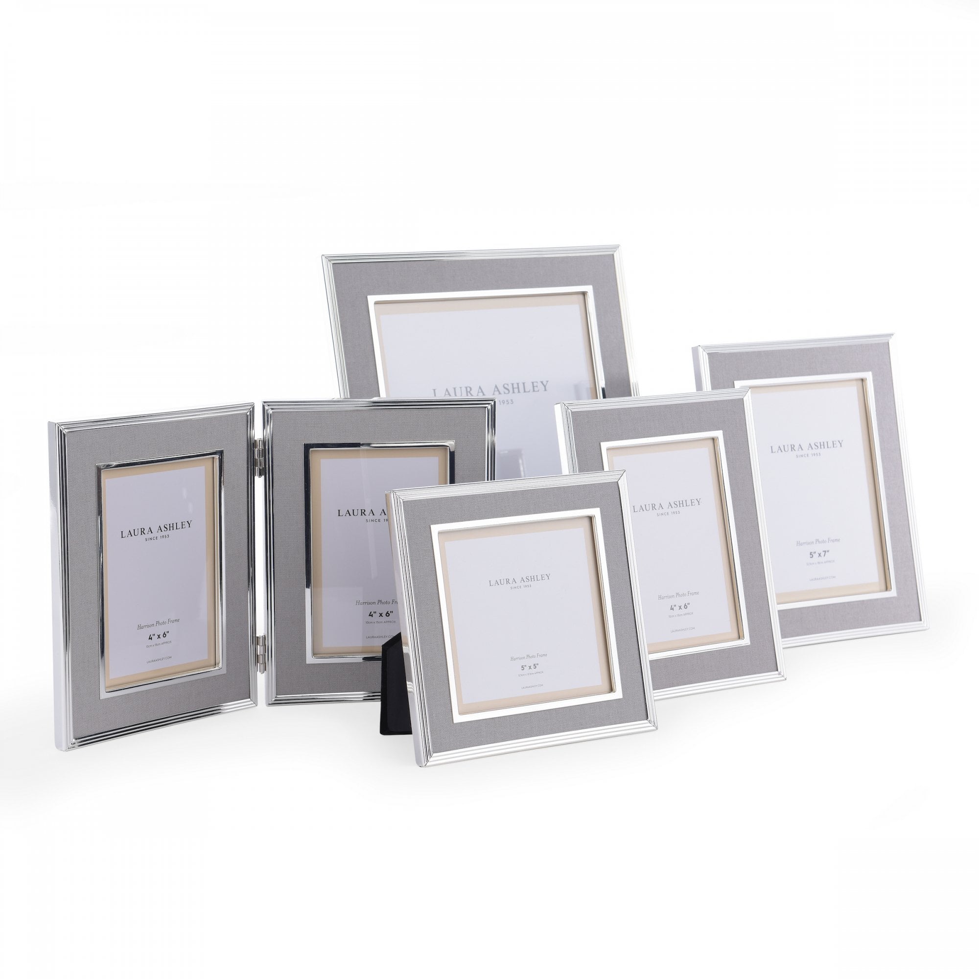 Harrison Square Photo Frame In Polished Silver With Grey Linen Detail 5x5 Inch LA3714876-Q