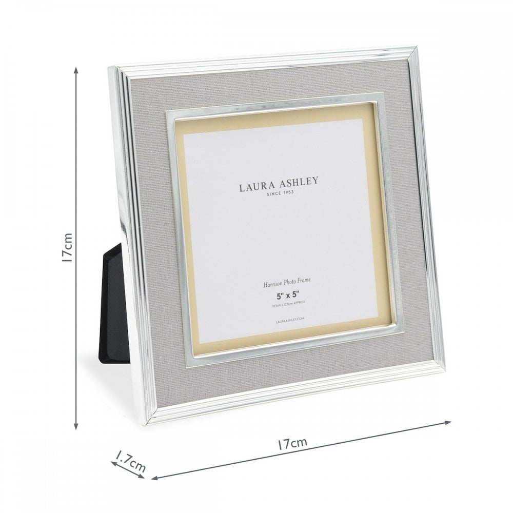 Harrison Square Photo Frame In Polished Silver With Grey Linen Detail 5x5 Inch LA3714876-Q