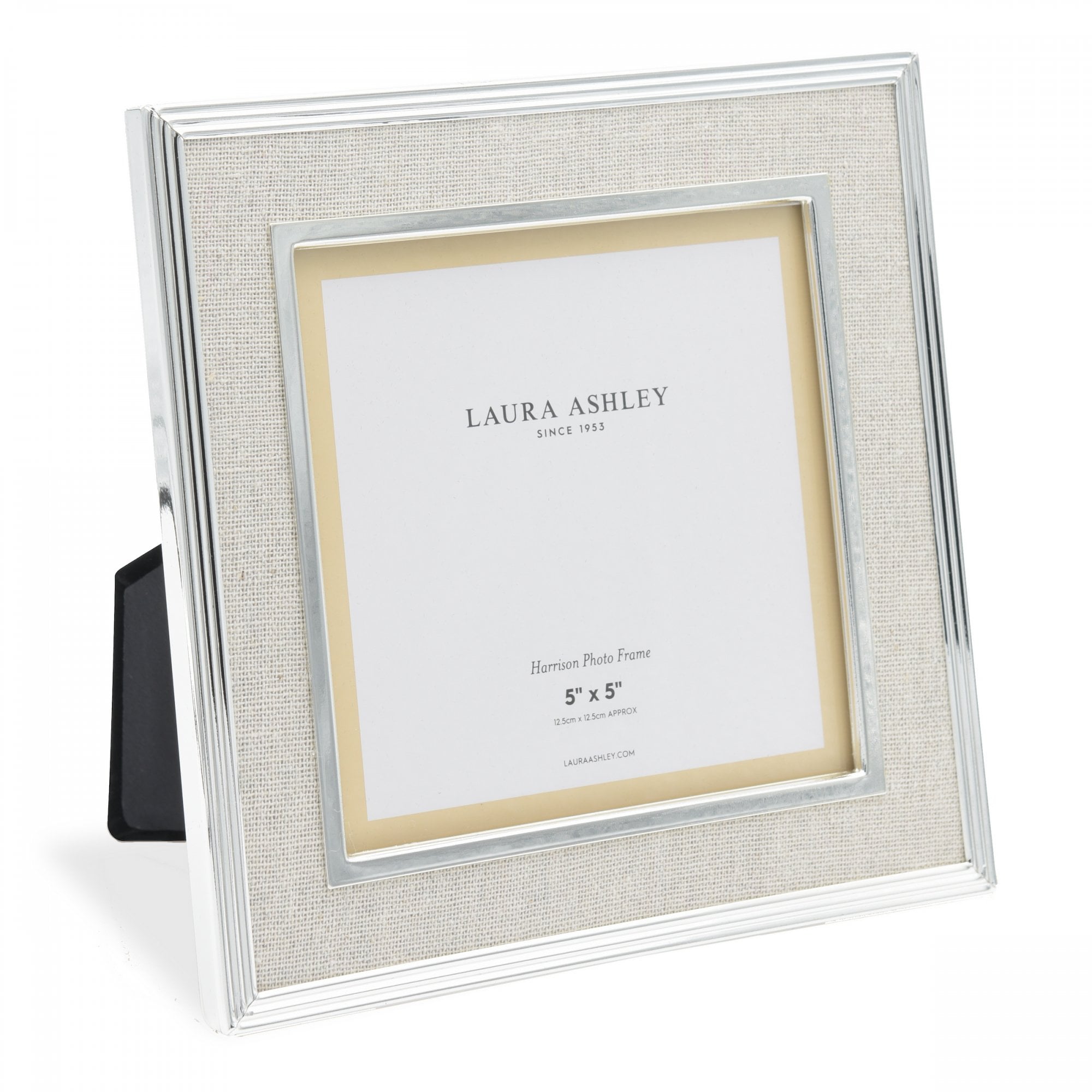 Harrison Square Photo Frame In Polished Silver With Natural Linen Detail 5x5 Inch LA3732667-Q