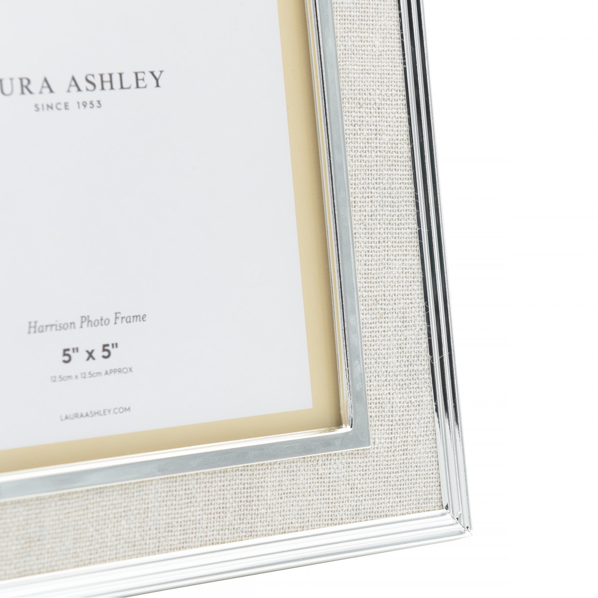 Harrison Square Photo Frame In Polished Silver With Natural Linen Detail 5x5 Inch LA3732667-Q