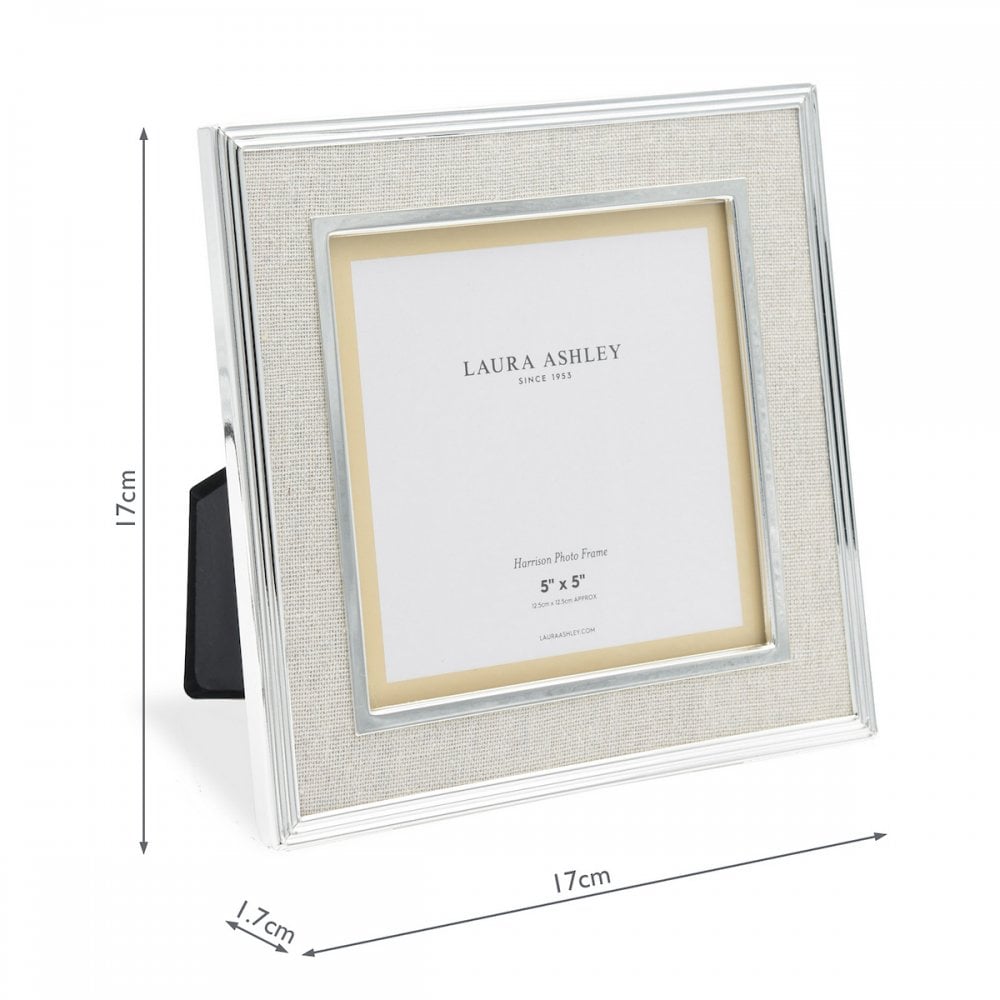 Harrison Square Photo Frame In Polished Silver With Natural Linen Detail 5x5 Inch LA3732667-Q