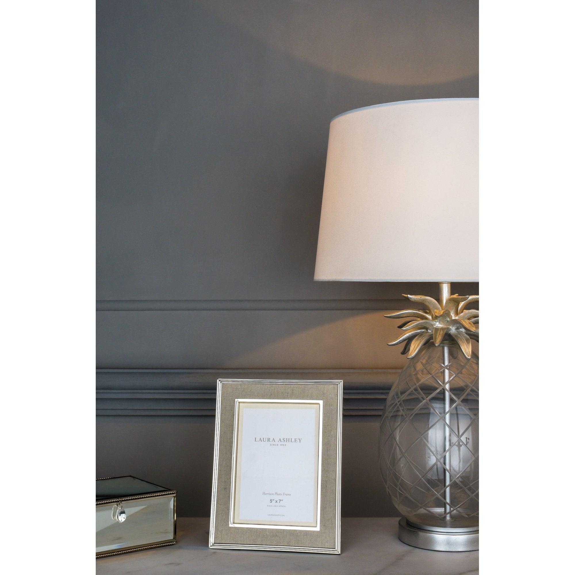 Harrison Photo Frame In Polished Nickel Finish With Natural Linen Detail 5x7 Inch LA3733734-Q