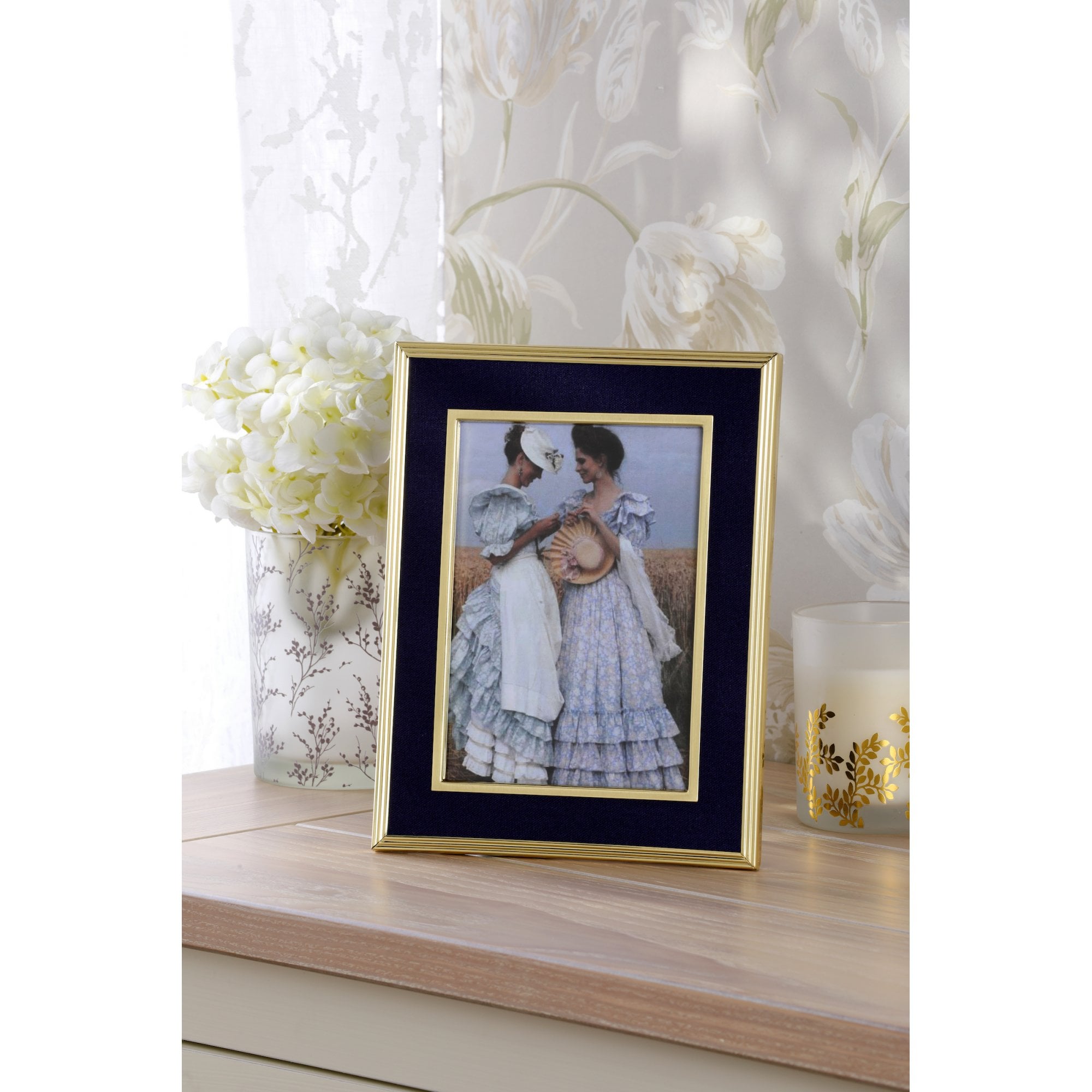 Harrison Photo Frame In Brushed Brass Finish With Blue Detailing 4x6" LA3756505-Q