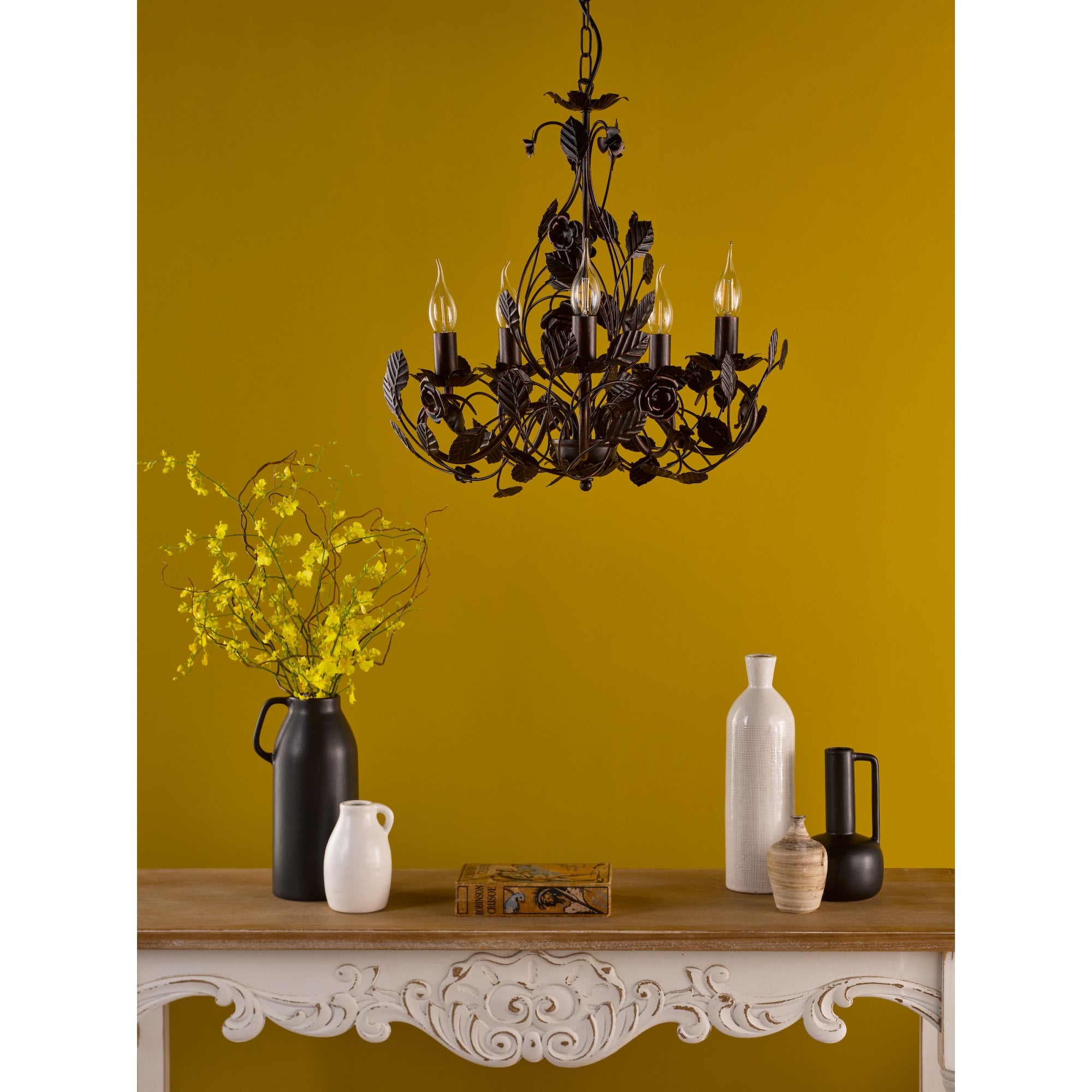 Priscilla 5 Light Ceiling Pendant Light In Matt Black And Bronze Finish PRI0554