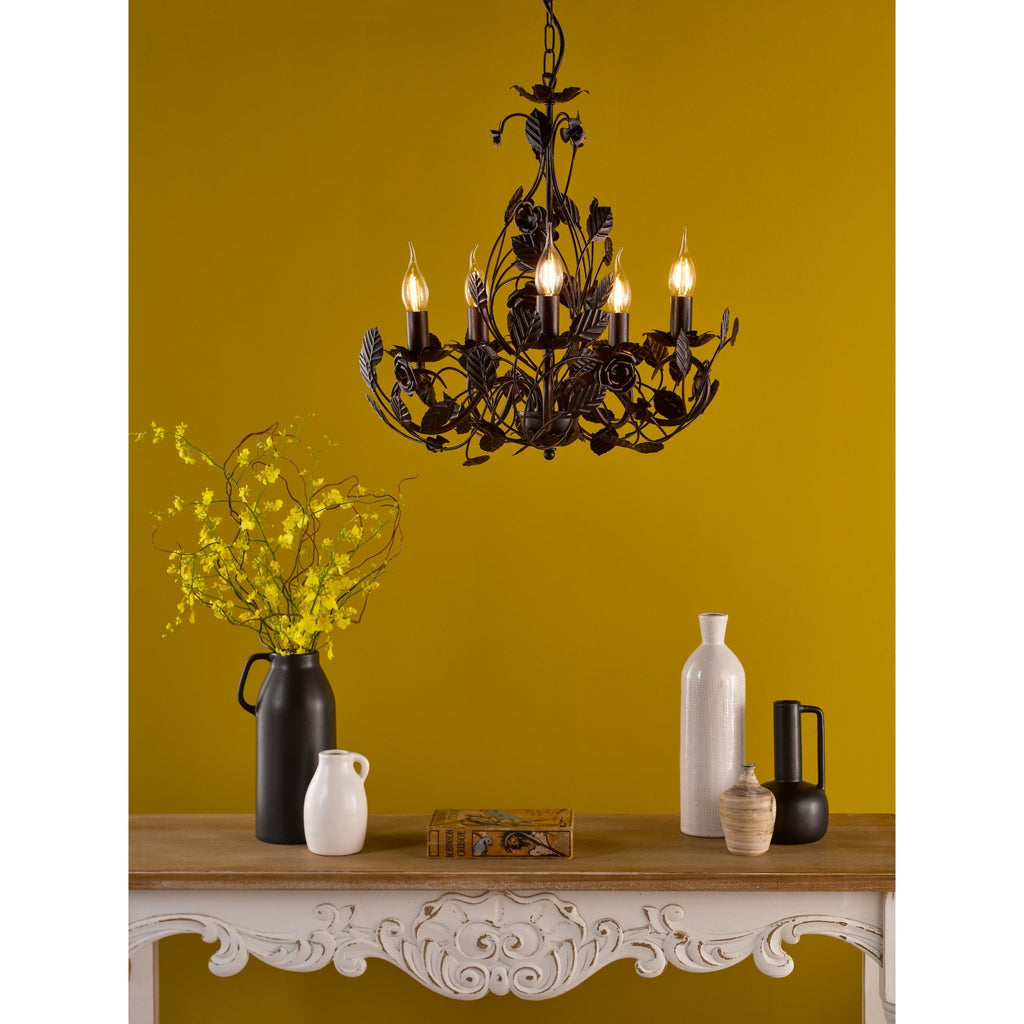 Priscilla 5 Light Ceiling Pendant Light In Matt Black And Bronze Finish PRI0554