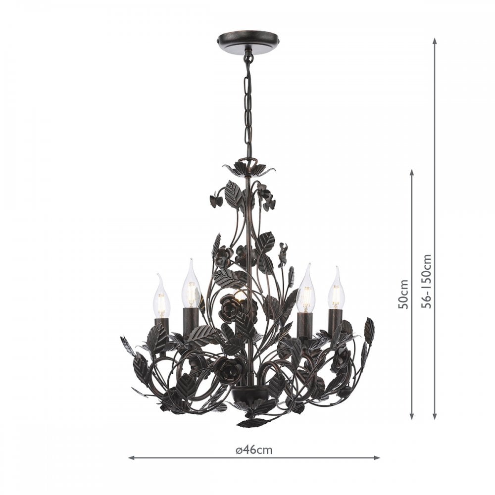 Priscilla 5 Light Ceiling Pendant Light In Matt Black And Bronze Finish PRI0554