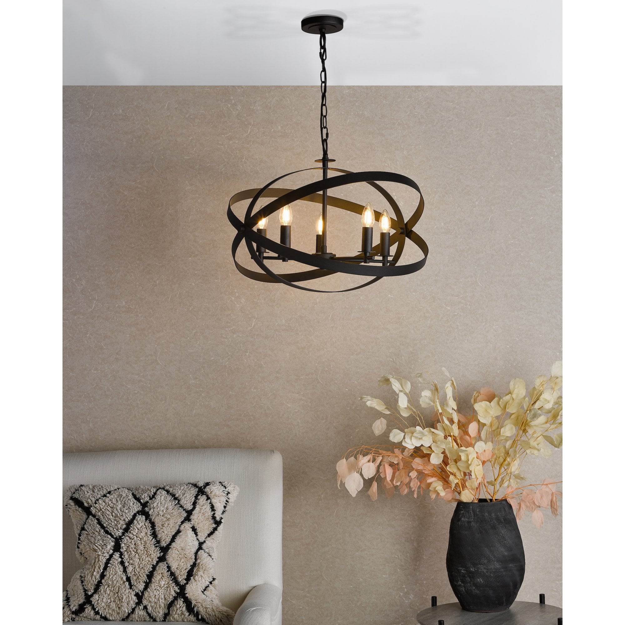 Nitya Industrial 5 Light Ceiling Pendant Light In Matt Black Finish NIT0522