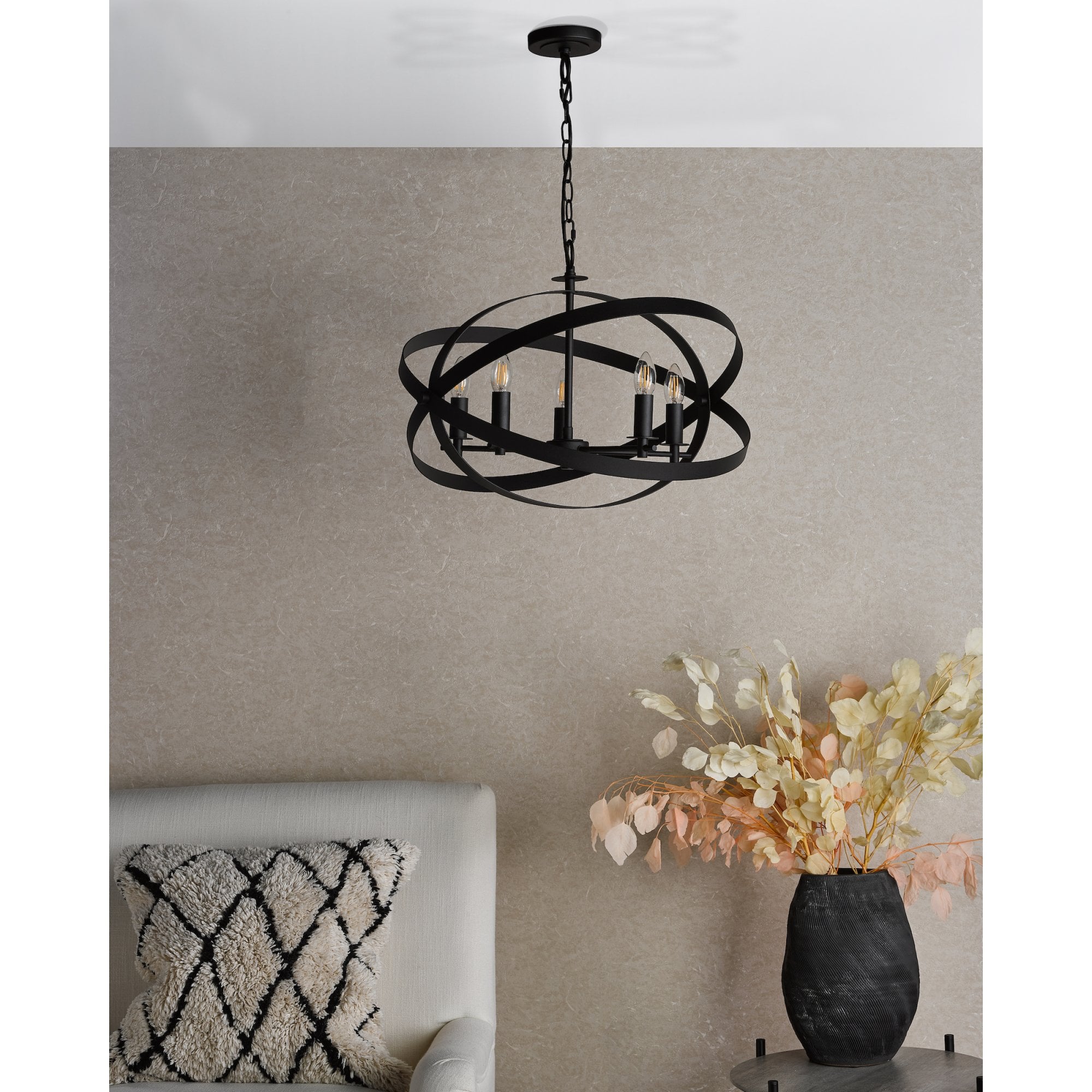 Nitya Industrial 5 Light Ceiling Pendant Light In Matt Black Finish NIT0522