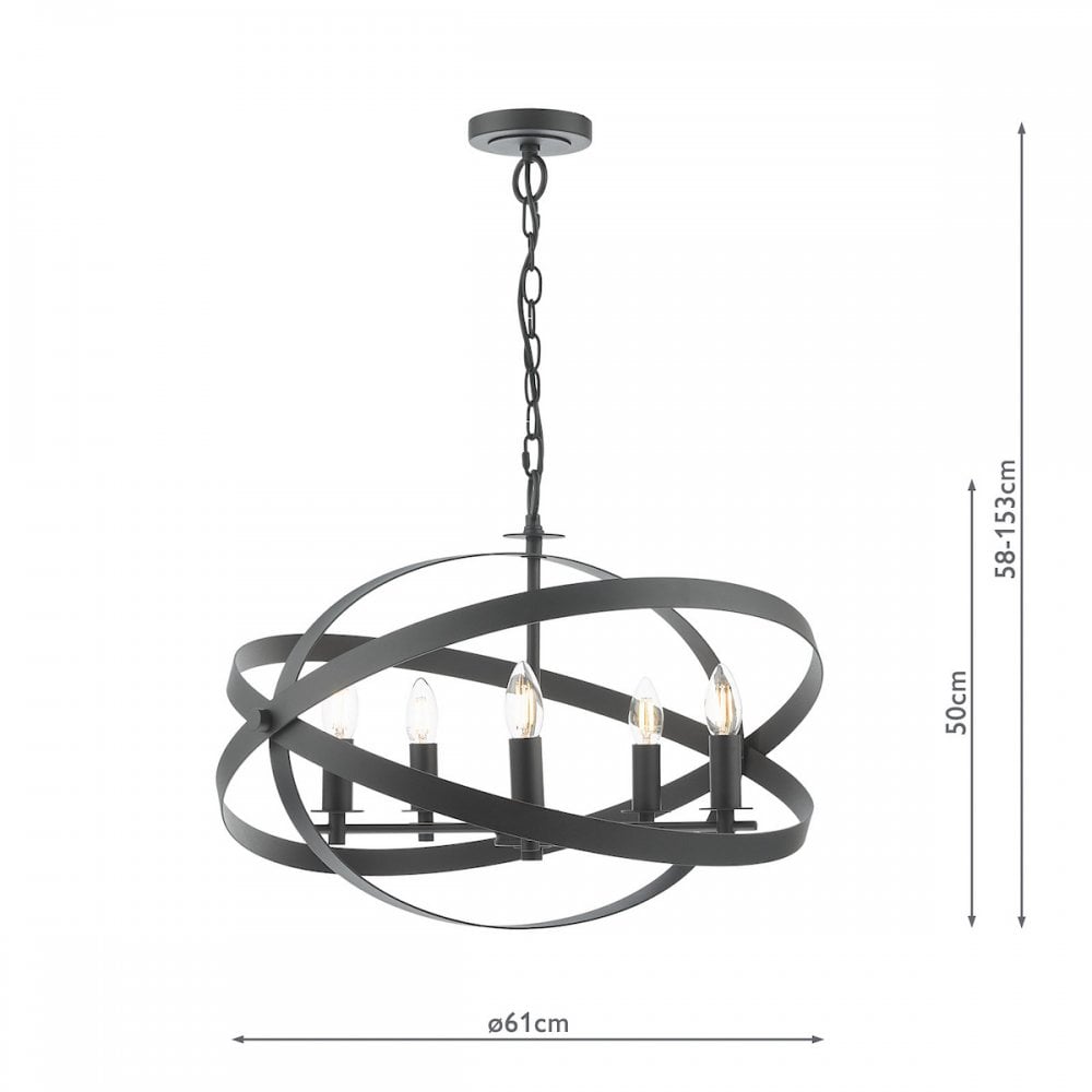 Nitya Industrial 5 Light Ceiling Pendant Light In Matt Black Finish NIT0522