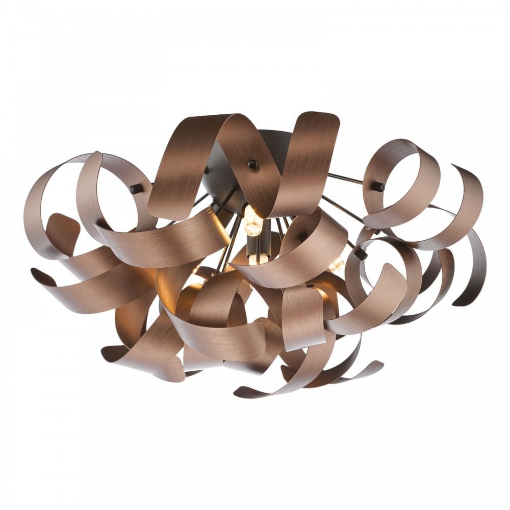 Swash Modern 4 Light Flush Ceiling Light In Black With Copper Ribbons SWA0422-06