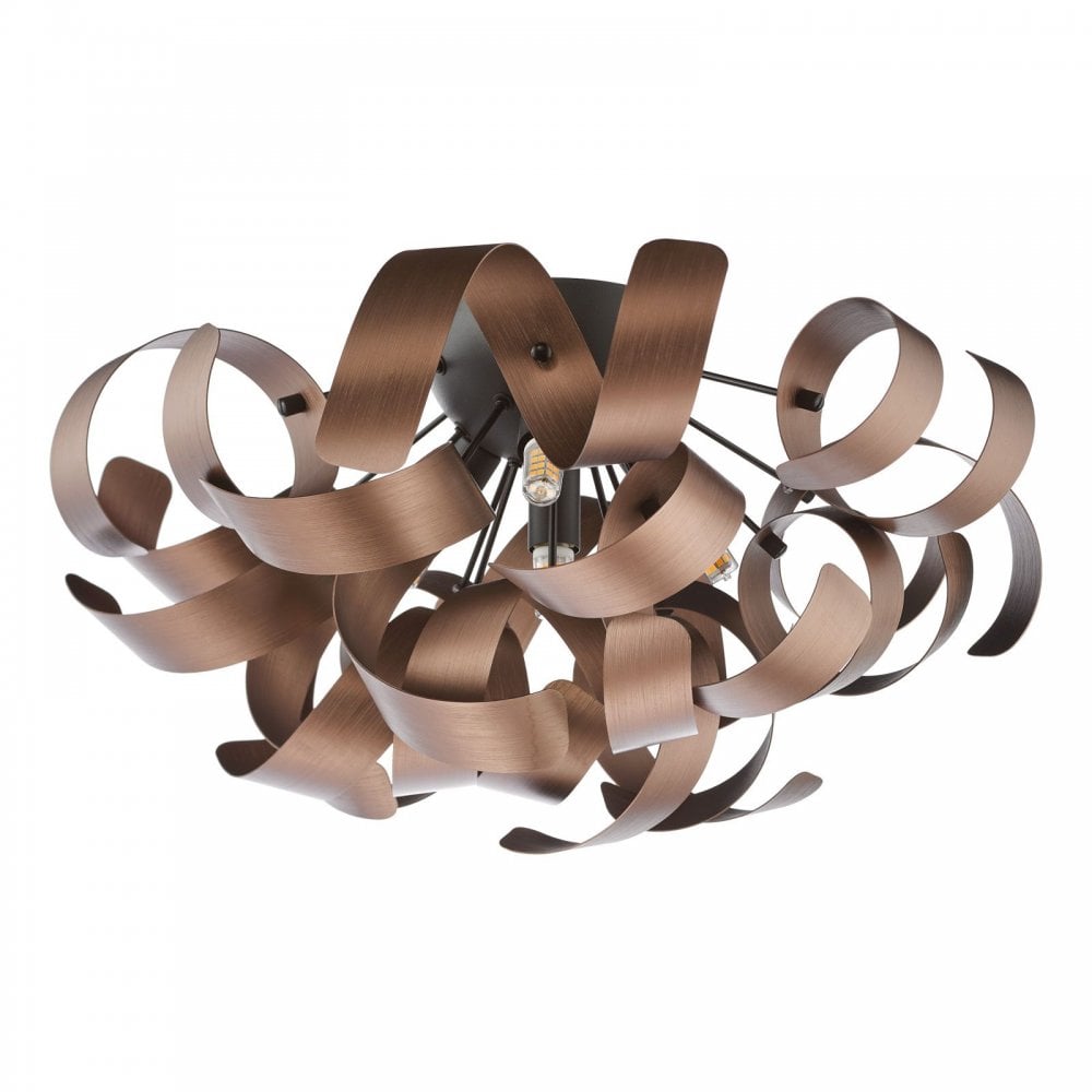Swash Modern 4 Light Flush Ceiling Light In Black With Copper Ribbons SWA0422-06