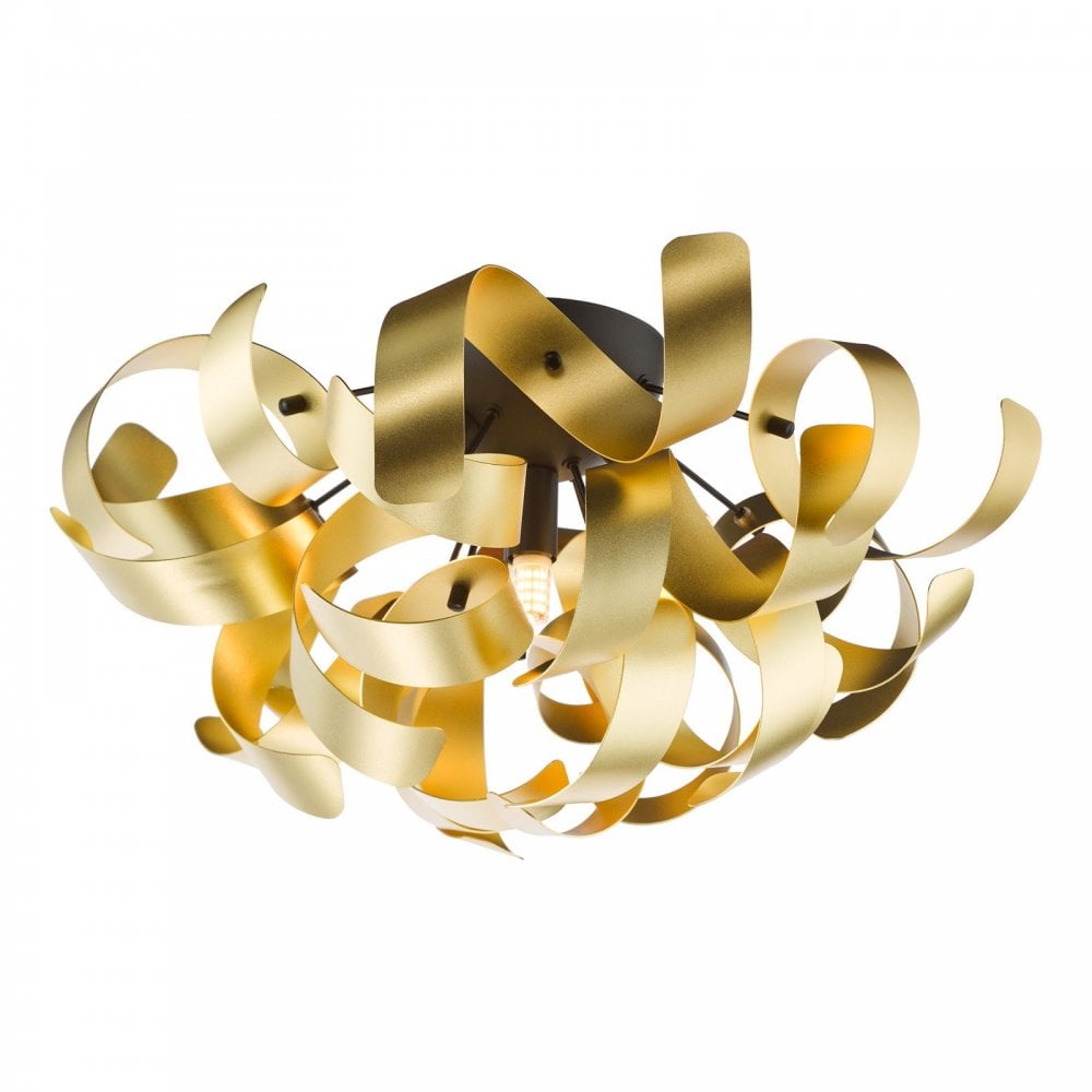 Swash Modern 4 Light Flush Ceiling Light In Black With Gold Ribbons SWA0422-05
